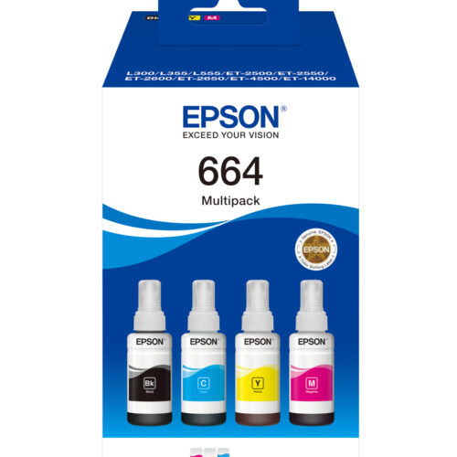 Epson C13T664640/664 Ink bottle multi pack Bk,C,M,Y 70ml 1x4500pg + 3x7500pg Pack=4 for Epson L 300/655