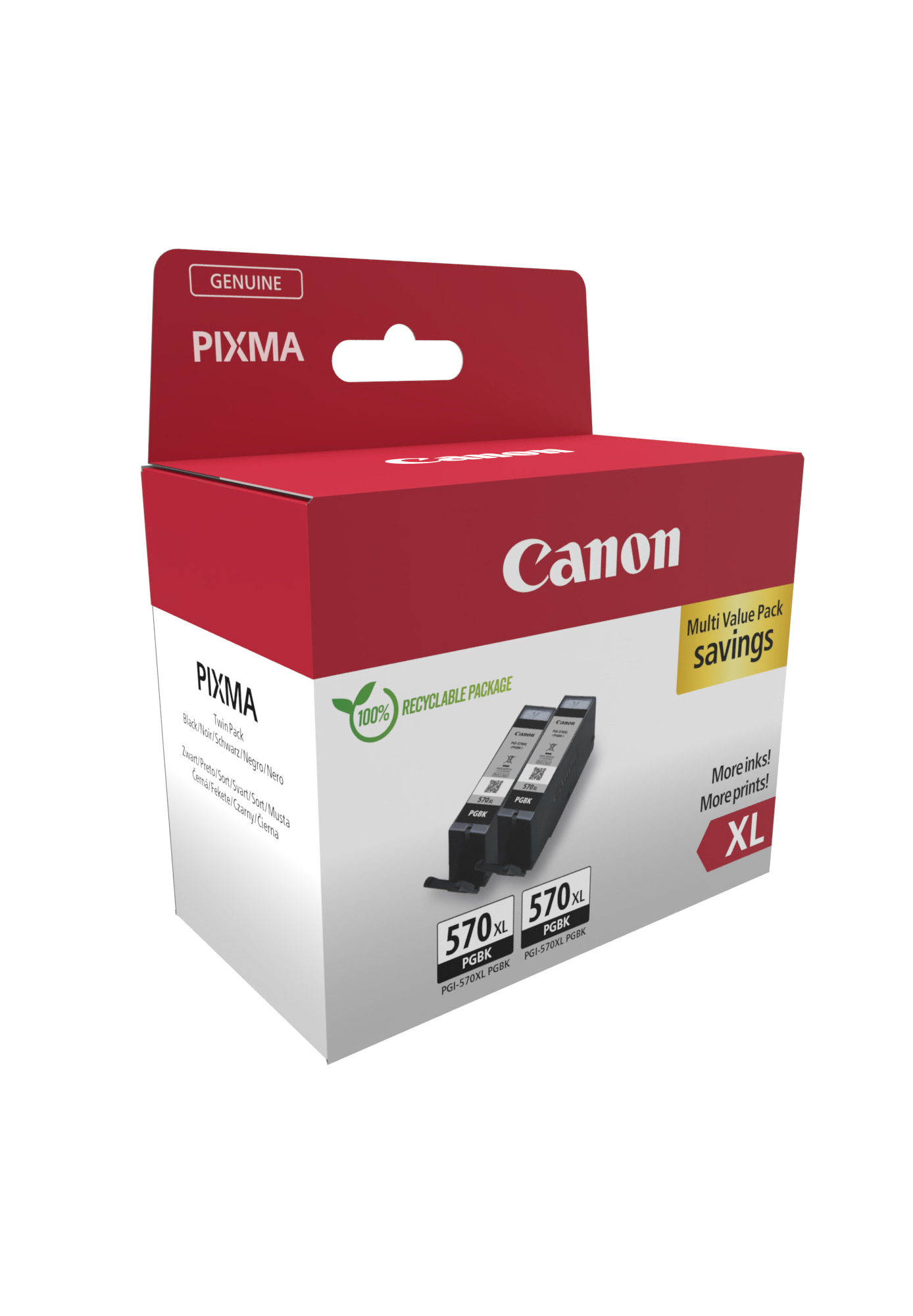 Canon 0318C010/PGI-570PGBKXL Ink cartridge black high-capacity pigmented twin pack Blister with security, 2x1.000 pages ISO/IEC 24711 22ml Pack=2 for Canon Pixma MG 5750/7750