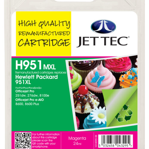 Jet Tec 137H095138/H951MXL Ink cartridge magenta 24ml (replaces HP 951XL) for HP OfficeJet Pro 8100/8610/8620