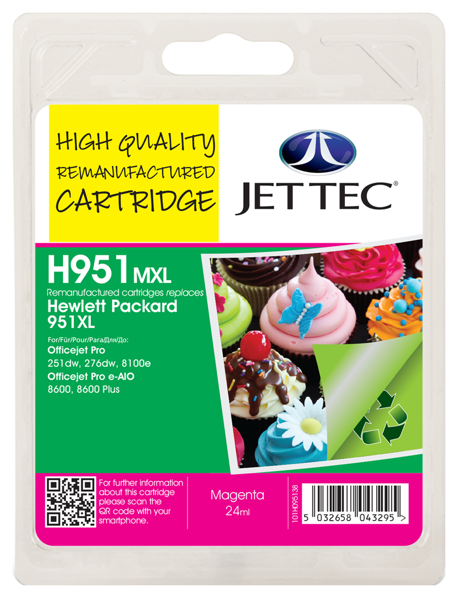 Jet Tec 137H095138/H951MXL Ink cartridge magenta 24ml (replaces HP 951XL) for HP OfficeJet Pro 8100/8610/8620