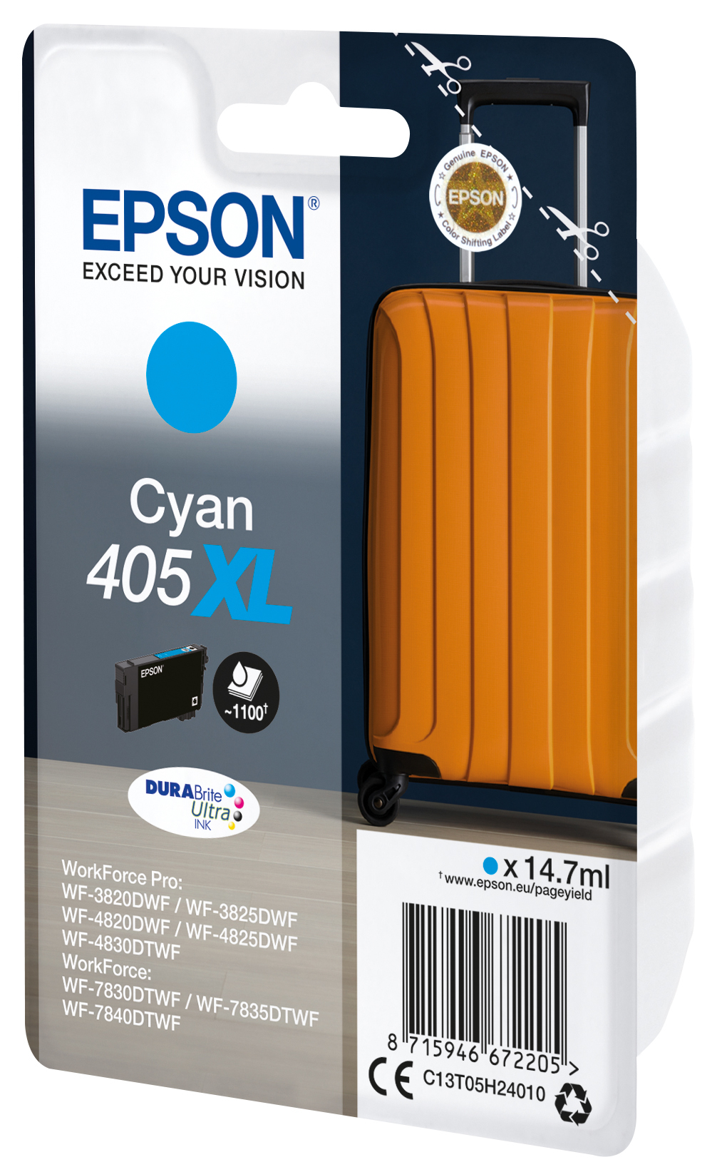 Epson C13T05H24010/405XL Ink cartridge cyan high-capacity, 1.100 pages 14.7ml for Epson WF-3820/7830