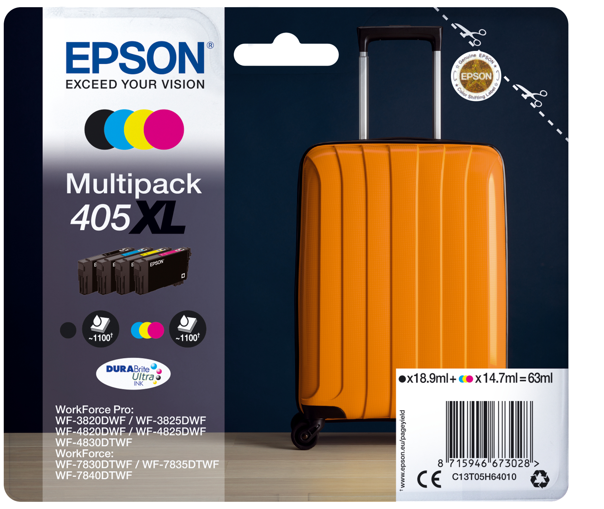 80490332_2322209931 Epson C13T05H64010/405XL Ink cartridge multi pack Bk,C,M,Y high-capacity 18,9ml + 3x14,7ml Pack=4 for Epson WF-3820/7830