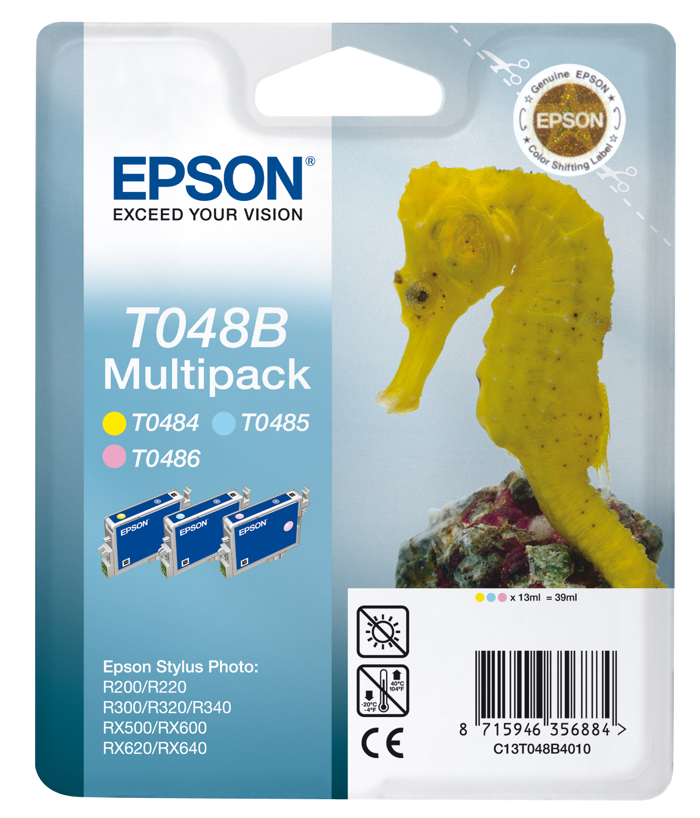 Epson C13T048B4010/T048B Ink cartridge multi pack Light cyan, Light magenta, yellow, 3x430 pages 13ml Pack=3 for Epson Stylus Photo R 300