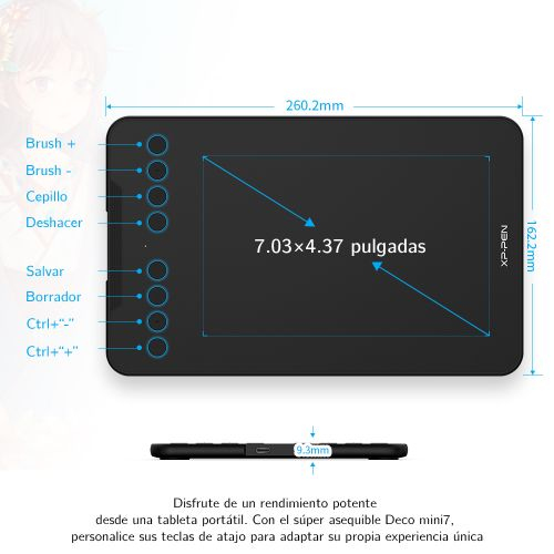 XPPen DECO MINI 7 graphic tablet Black 5080 lpi 177.8 x 111.1 mm USB