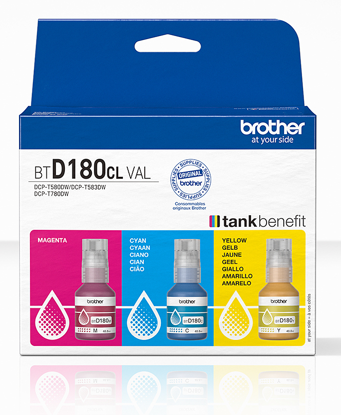 Brother BT-D180CLVAL Ink bottle Multipack C,M,Y, 3x5.000 pages ISO/IEC 19752 48.8ml Pack=3 for Brother DCP-T 580 DW