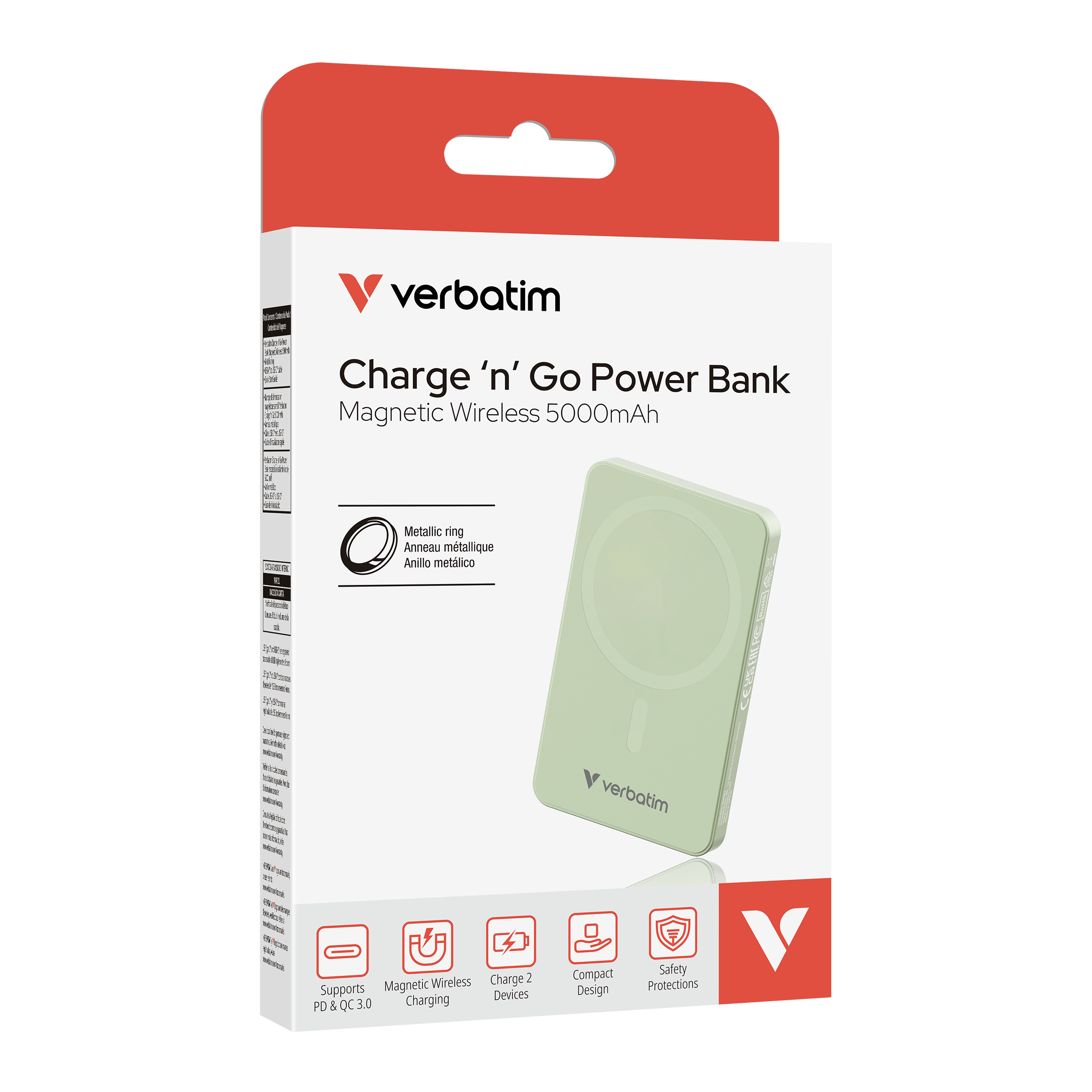 91dc3e6c0321d5ce74a983fcad4dffe9e26152bd Verbatim Charge ´n´ Go Essentials Magnetic Wireless Power Bank 5000 mAh Green