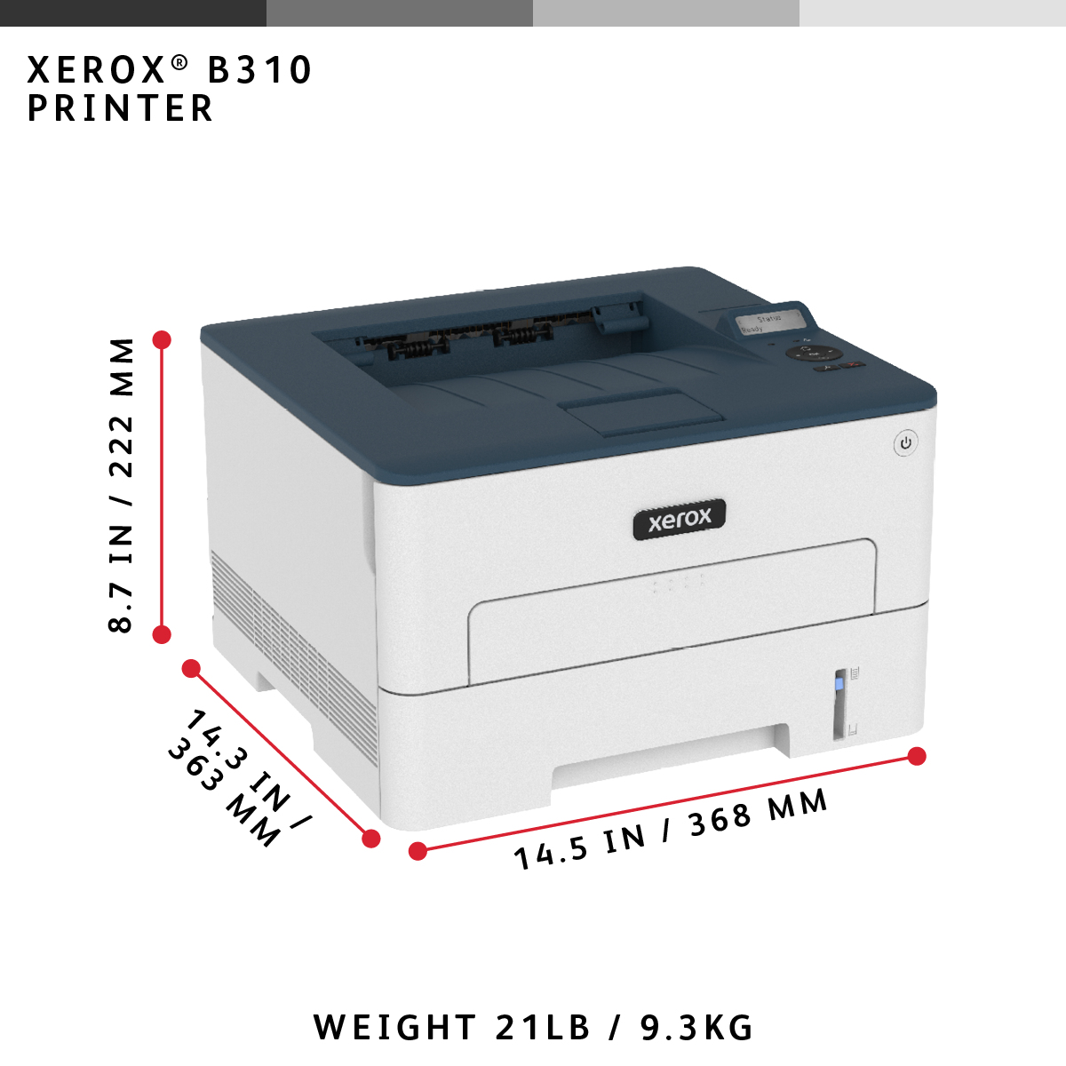 Xerox B310 A4 40ppm Wireless Duplex Printer PS3 PCL5e/6 2 Trays Total 350 Sheets UK