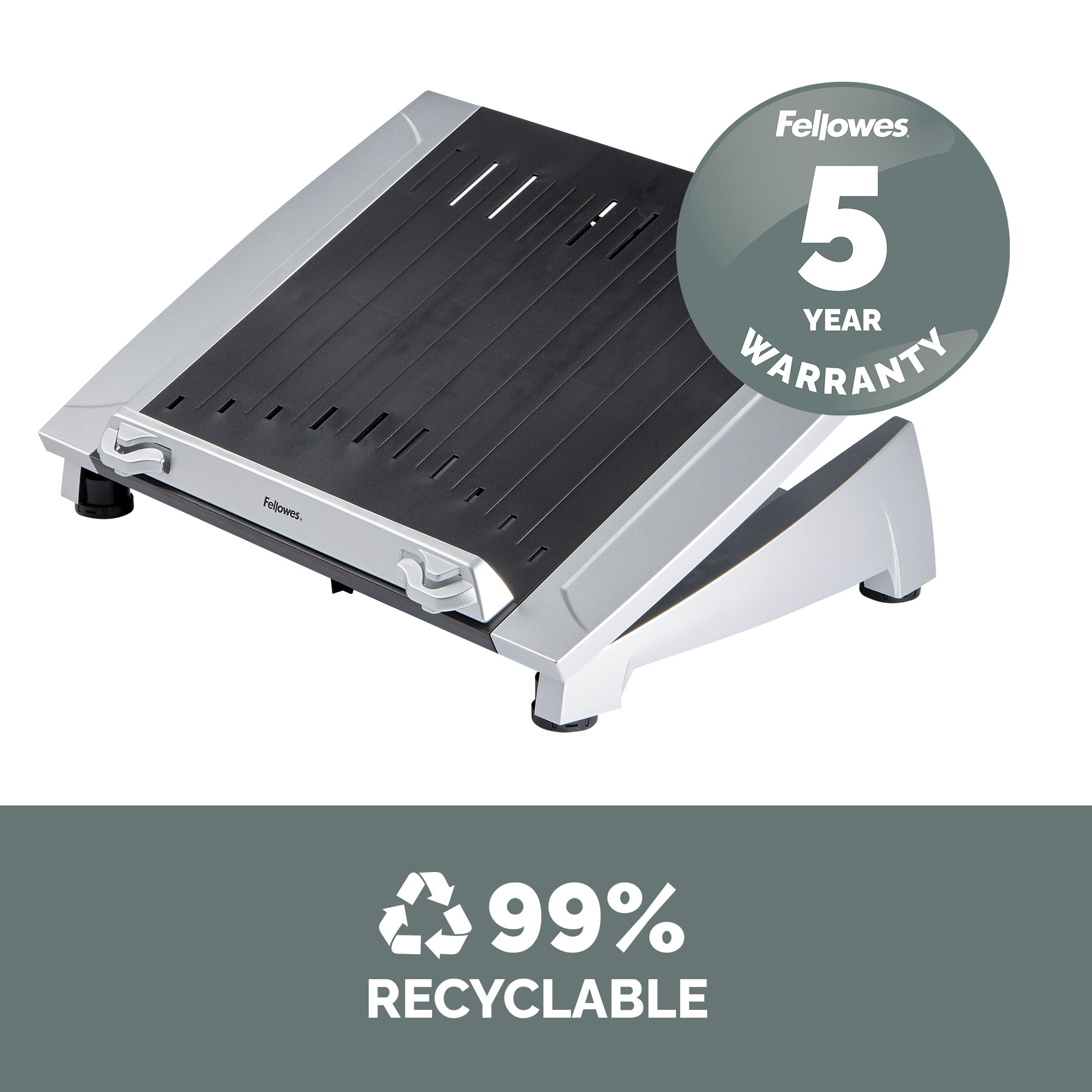 928395c53754dde0426334895e3adc36a80e5c1a Fellowes Laptop Stand for Desk - Office Suites Plus Adjustable Laptop Stand for the Home and Office - Laptop Riser with 5 Height Adjustments - Max Monitor Size 17", Max Weight 5KG - Black/Silver