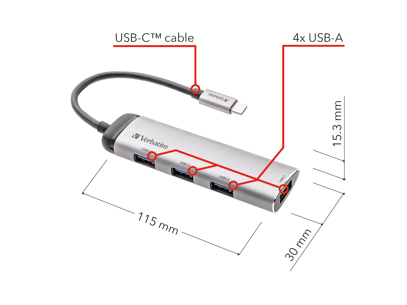 93123558_9319000076 Verbatim USB-C Multiport Hub Four port USB 3.2 Gen 1