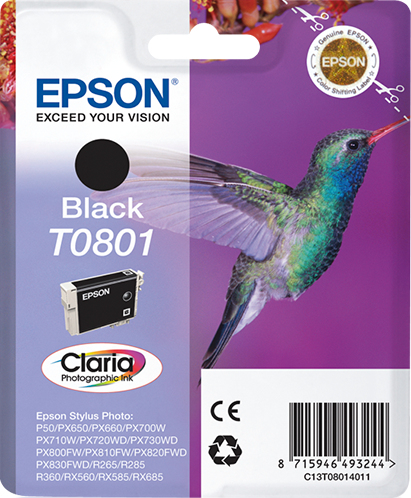 9476658_2760608366 Epson C13T08014011/T0801 Ink cartridge black, 330 pages ISO/IEC 24711 7.4ml for Epson Stylus Photo P 50/PX/PX 730/R 265