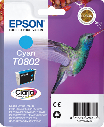 9476659_1998690669 Epson C13T08024011/T0802 Ink cartridge cyan, 435 pages ISO/IEC 24711 7.4ml for Epson Stylus Photo P 50/PX/PX 730/R 265