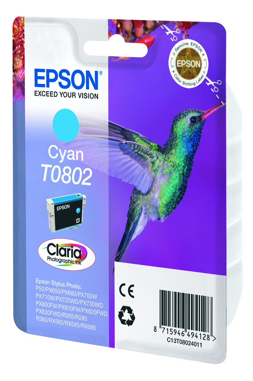 9476659_5355374978 Epson C13T08024011/T0802 Ink cartridge cyan, 435 pages ISO/IEC 24711 7.4ml for Epson Stylus Photo P 50/PX/PX 730/R 265