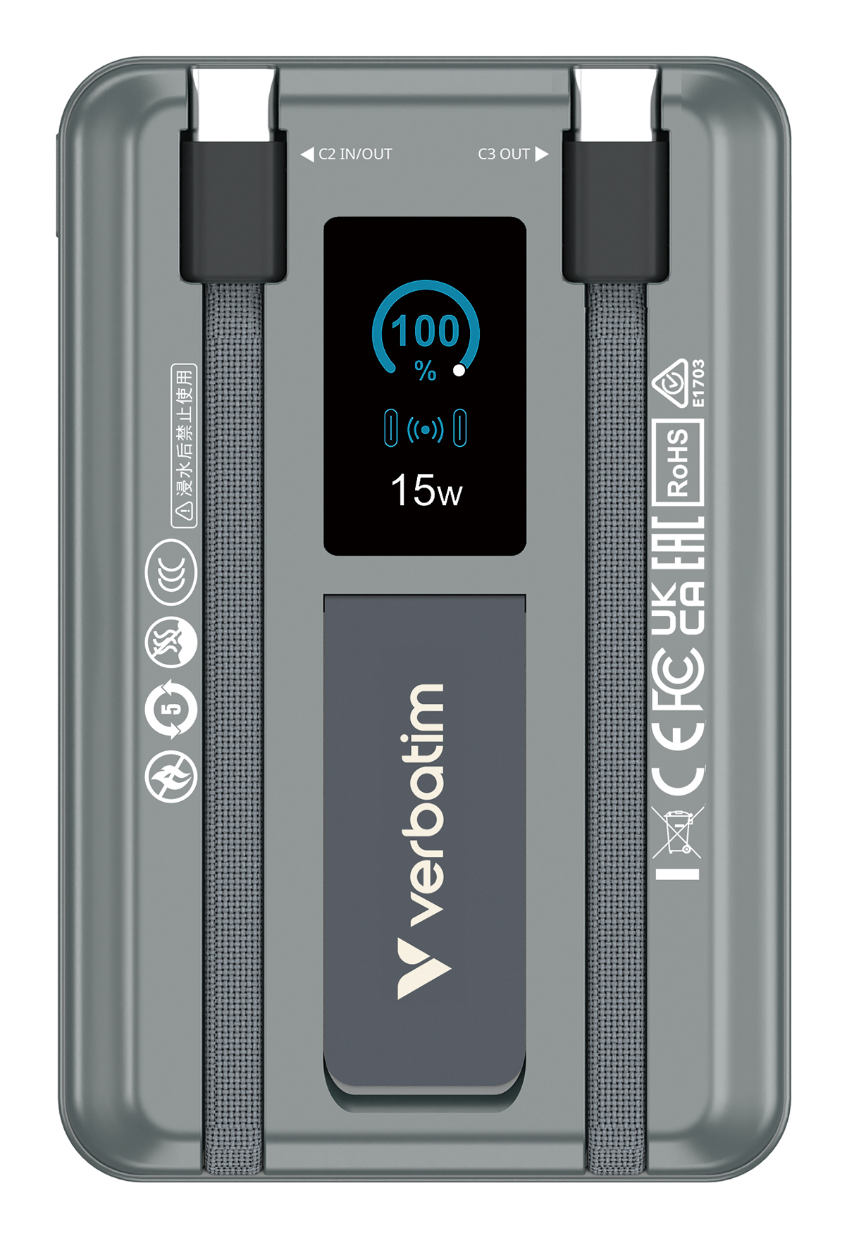9548faa4b68e5860d7c5511dd22c8b9eda97d829 Verbatim Charge´n´Go 2C & Display Power Bank 10000 mAh Grey