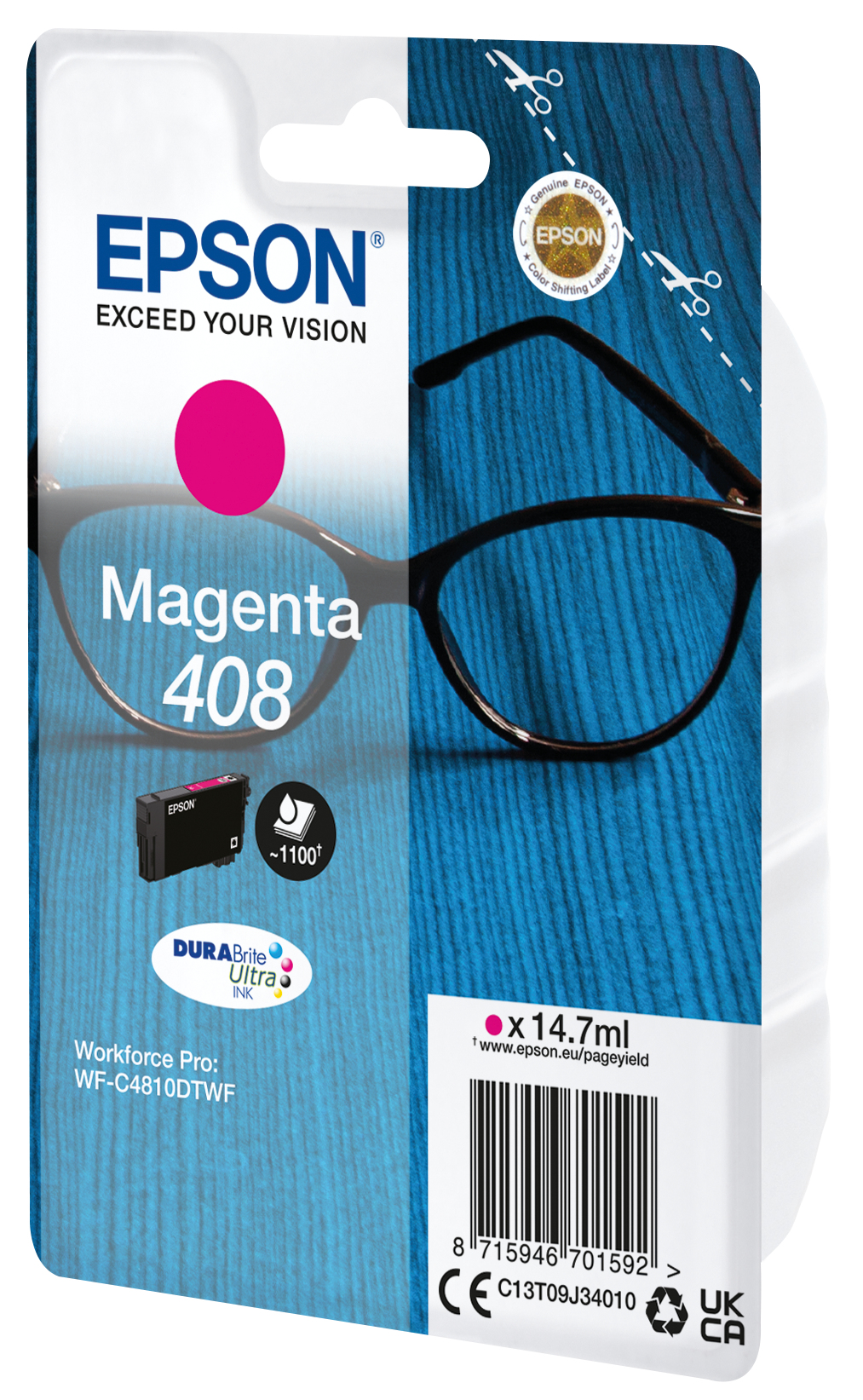 Epson C13T09J34010/408 Ink cartridge magenta, 1.100 pages ISO/IEC 24711 14.7ml for Epson WF-C 4810