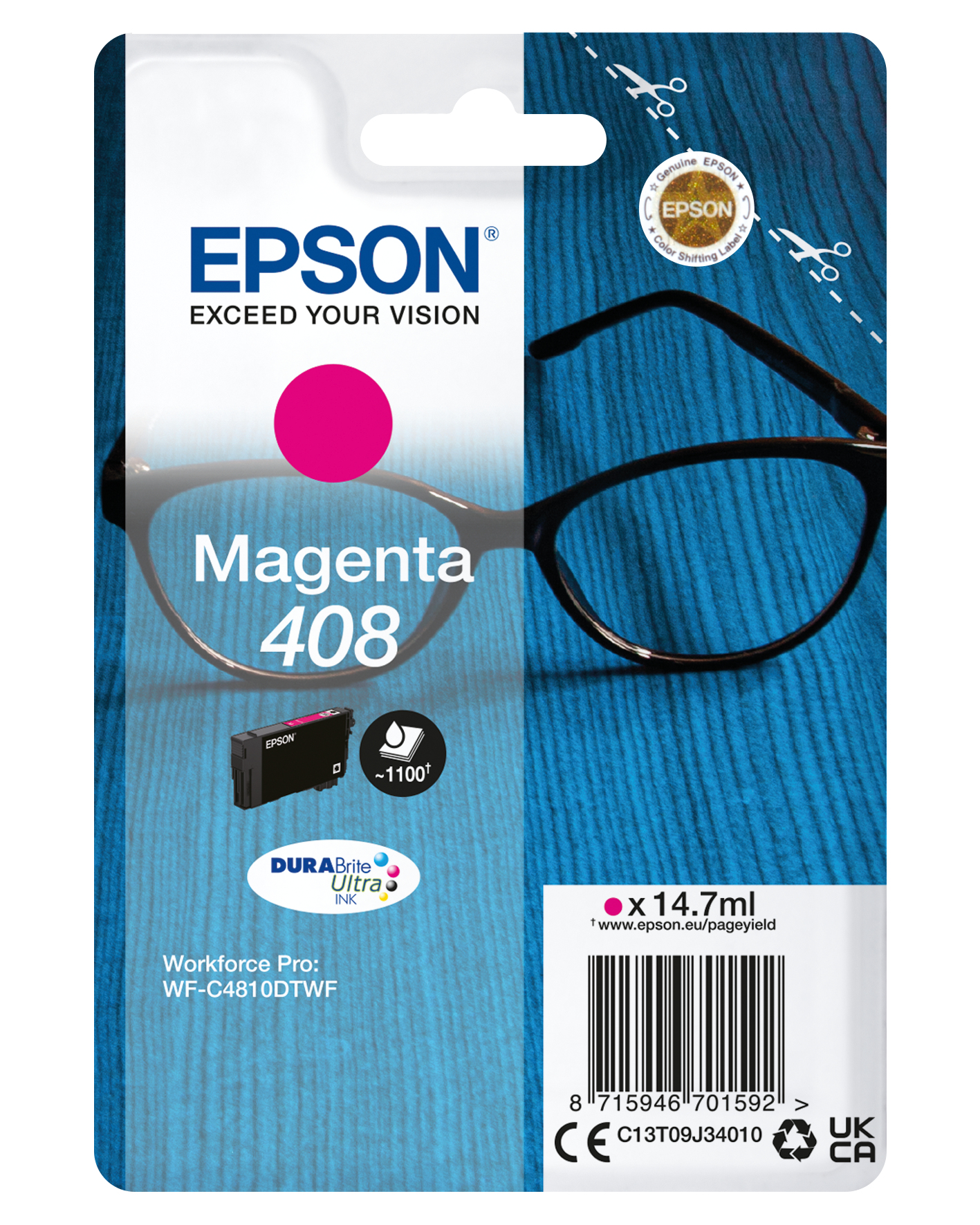 Epson C13T09J34010/408 Ink cartridge magenta, 1.100 pages ISO/IEC 24711 14.7ml for Epson WF-C 4810