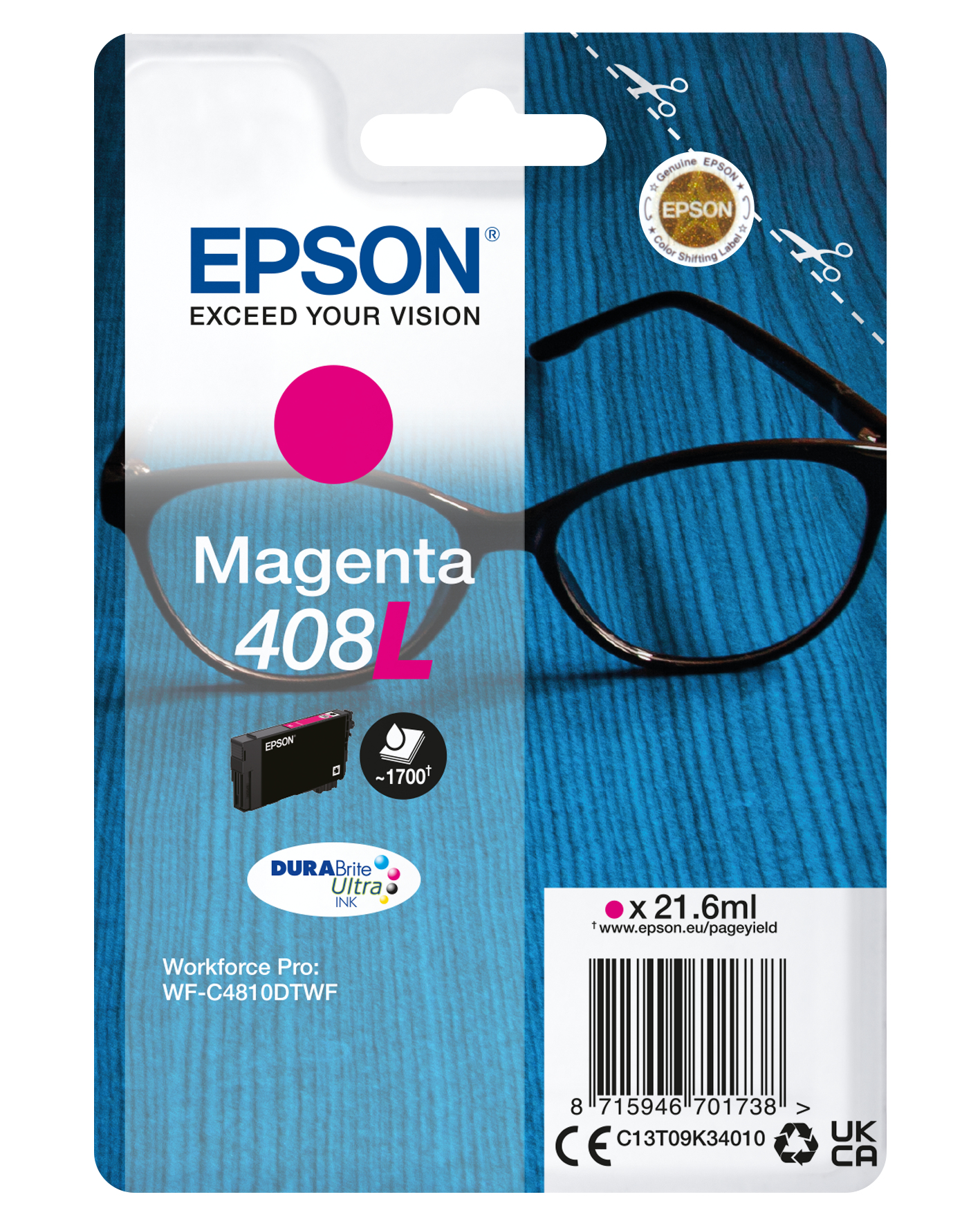 Epson C13T09K34010/408L Ink cartridge magenta high-capacity, 1.700 pages 21,6ml for Epson WF-C 4810
