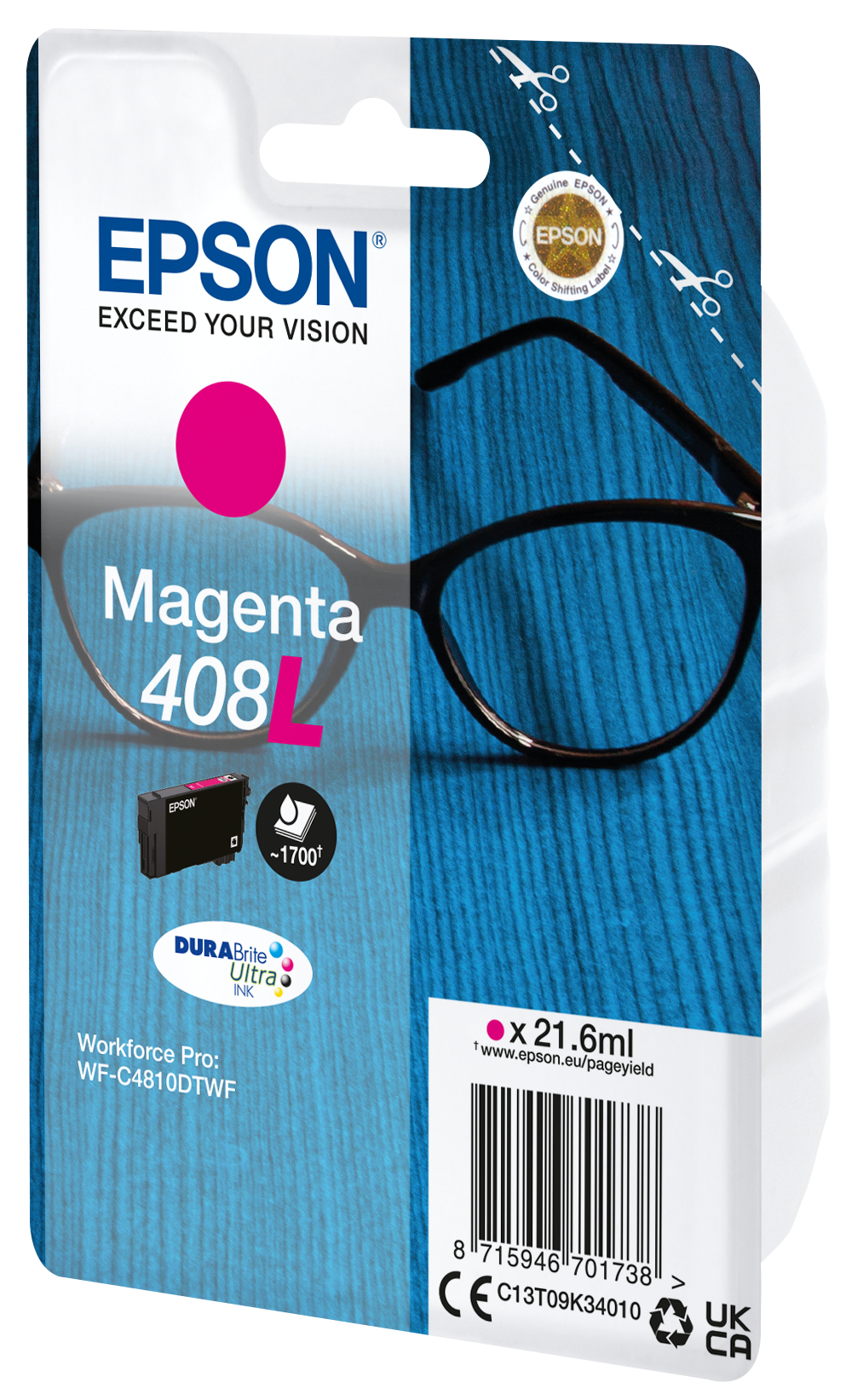 Epson C13T09K34010/408L Ink cartridge magenta high-capacity, 1.700 pages 21,6ml for Epson WF-C 4810