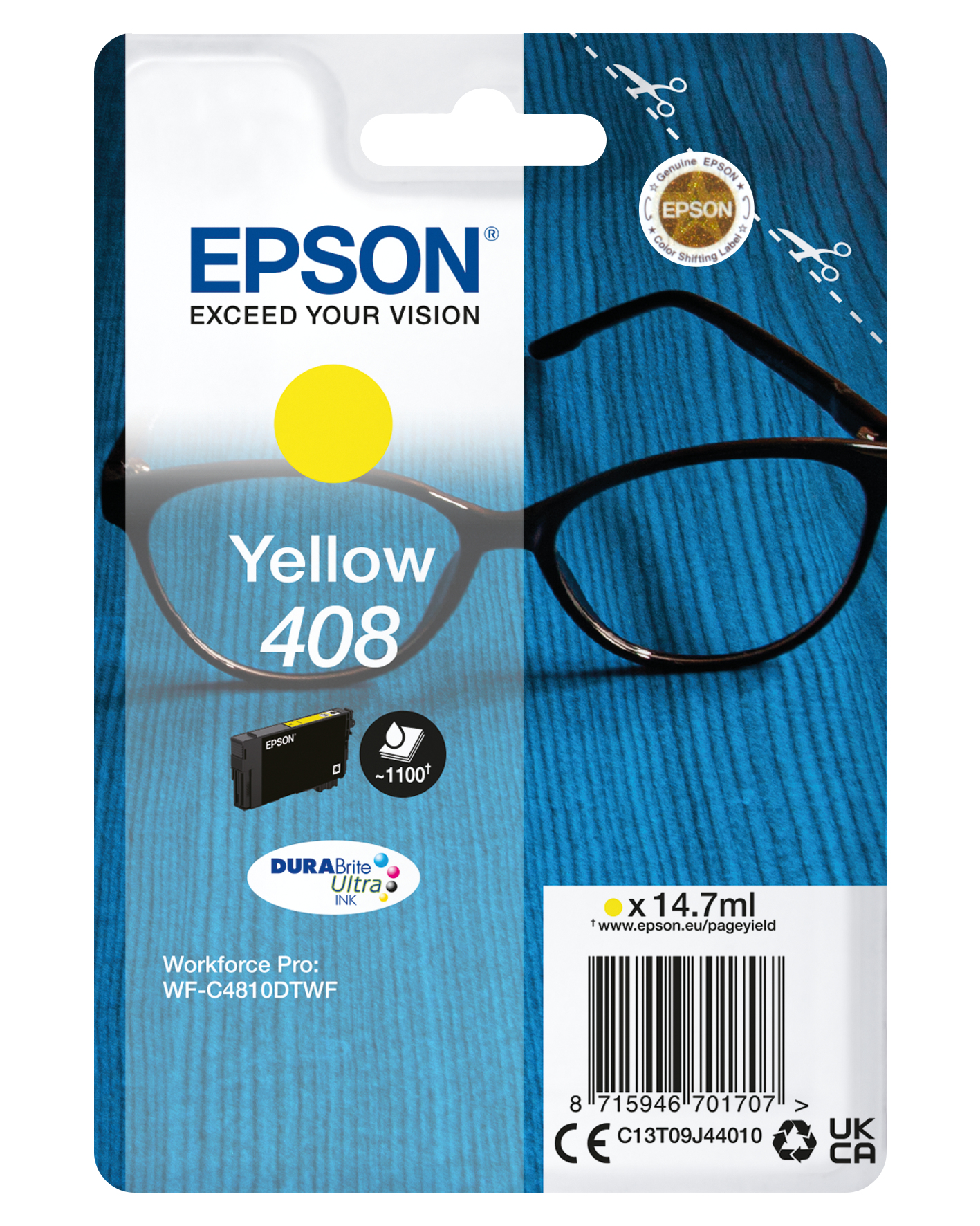Epson C13T09J44010/408 Ink cartridge yellow, 1.100 pages ISO/IEC 24711 14.7ml for Epson WF-C 4810