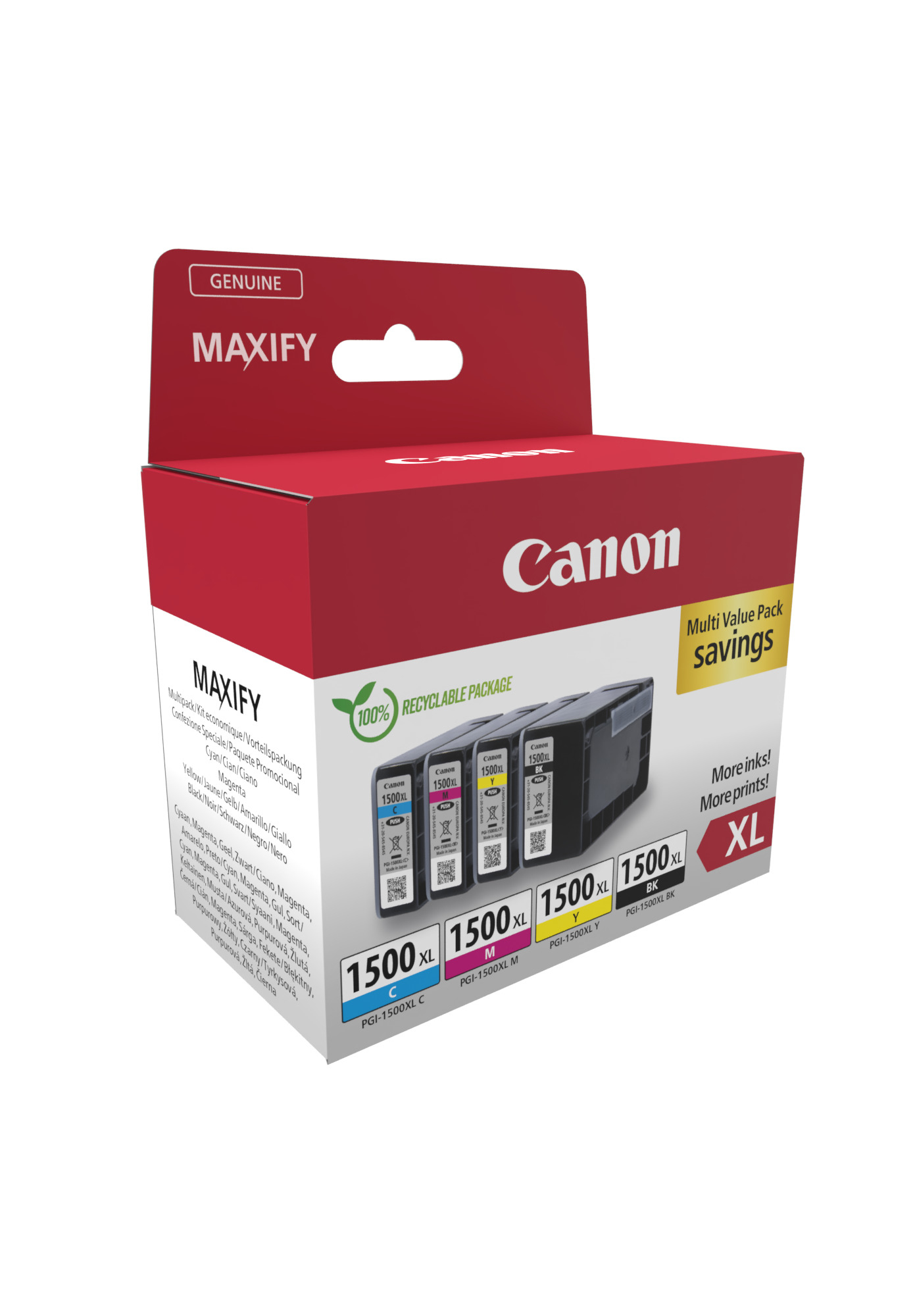 96c7f2a54b0c077cd1e9510880294e8e Canon 9182B010/PGI-1500XLCMYBK Ink cartridge multi pack Bk,C,M,Y 34ml + 3x12ml Pack=4 for Canon MB 2050