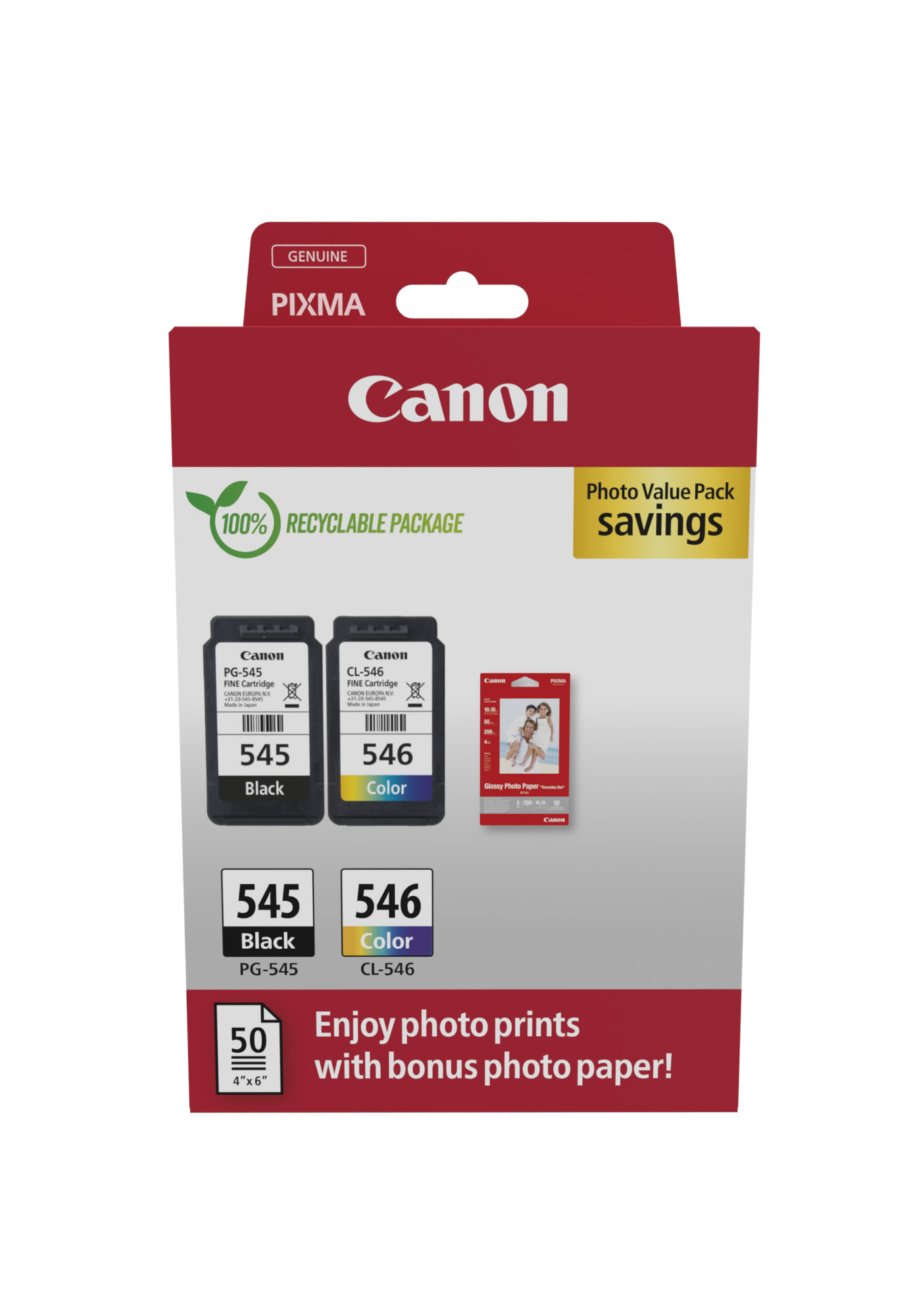 9fc582f03858ab8b2024d5892ed214a3 Canon 8287B008/PG-545+CL-546 Printhead cartridge multi pack black + color + Photopaper 50 sheet, 2x180 pages ISO/IEC 24711 8ml Pack=2 for Canon Pixma MG 2450