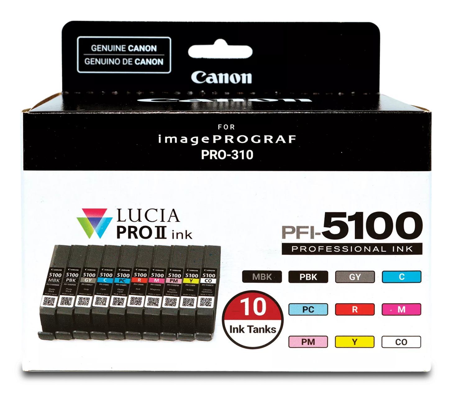 a1da428b01143cd3e1f565dad6efa7707b1ee32d Canon 6951C009/PFI-5100 Ink cartridge multi pack MBK,PBK,C,M,Y,PC,PM,R,GY,CO Pack=10 for Canon IPF PRO-310