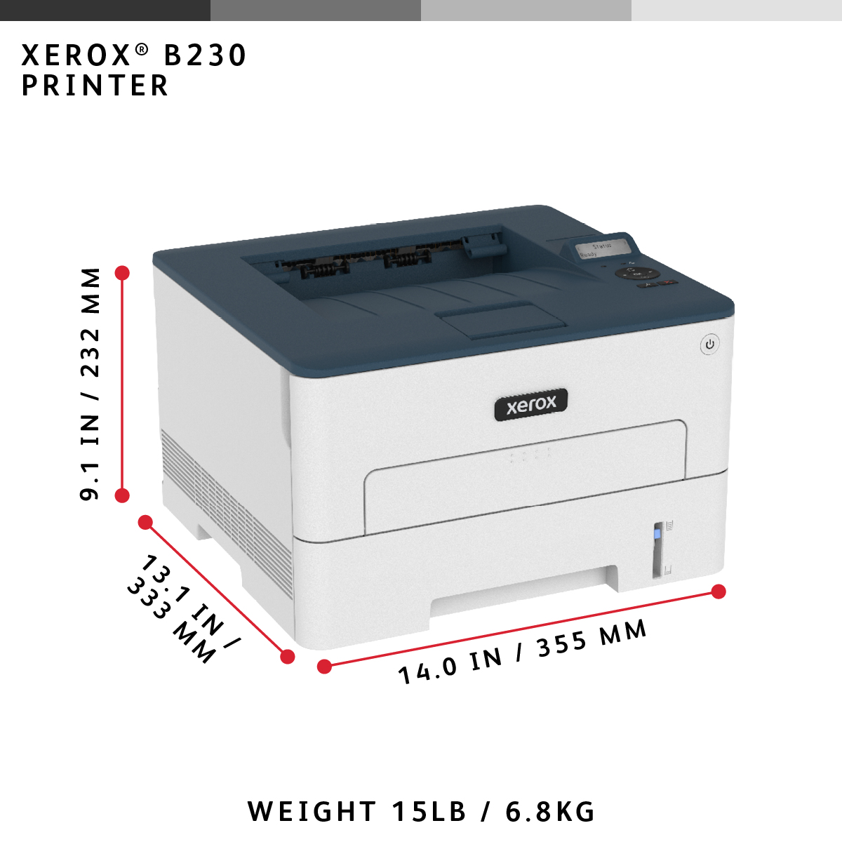 Xerox B230 A4 34ppm Wireless Duplex Printer PCL5e/6 2 Trays Total 251 Sheets UK