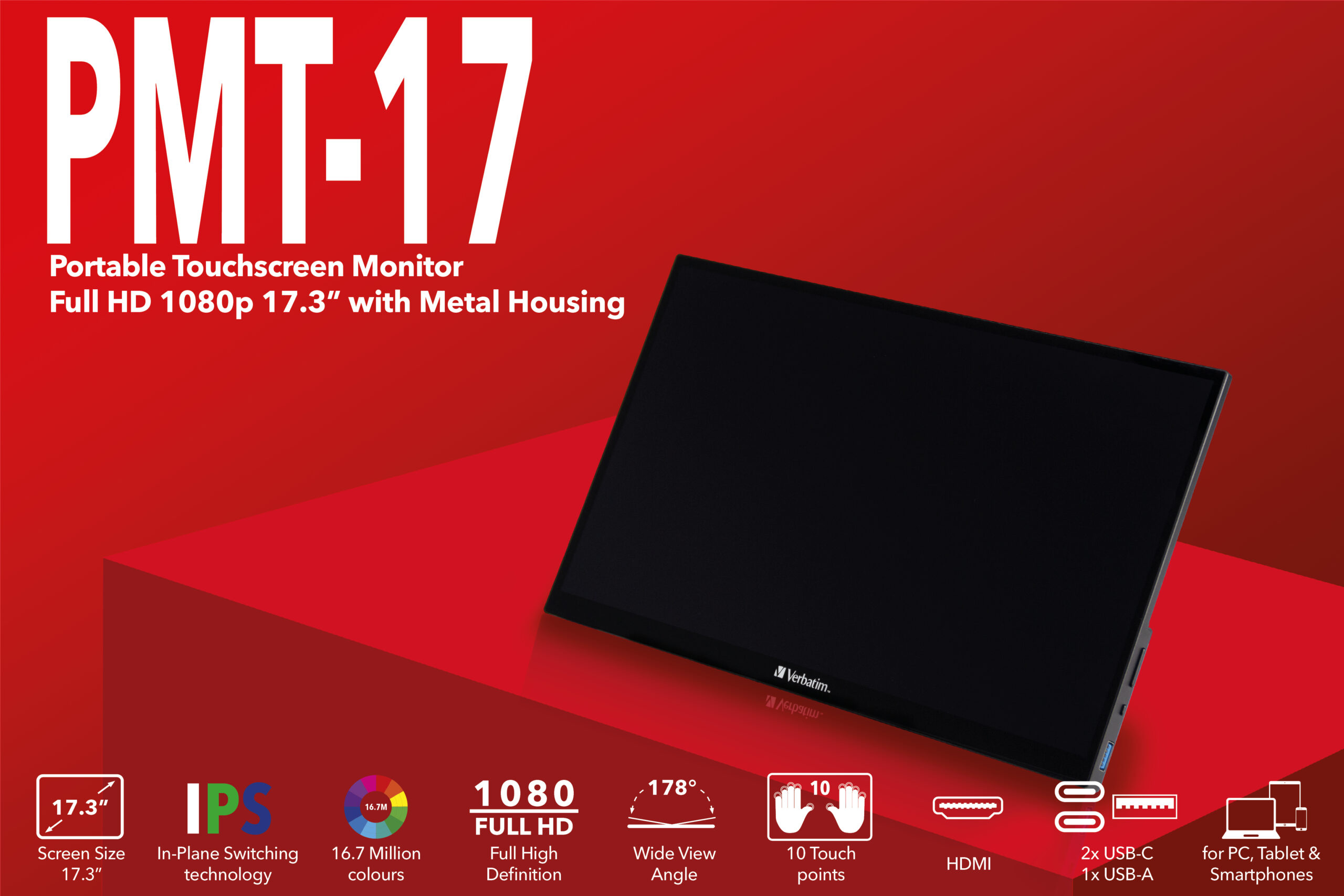 a80325cecaeaf74024d53dcb731fc0b2 Verbatim 49593 computer monitor 43.9 cm (17.3") 1920 x 1080 pixels Full HD LCD Touchscreen Black