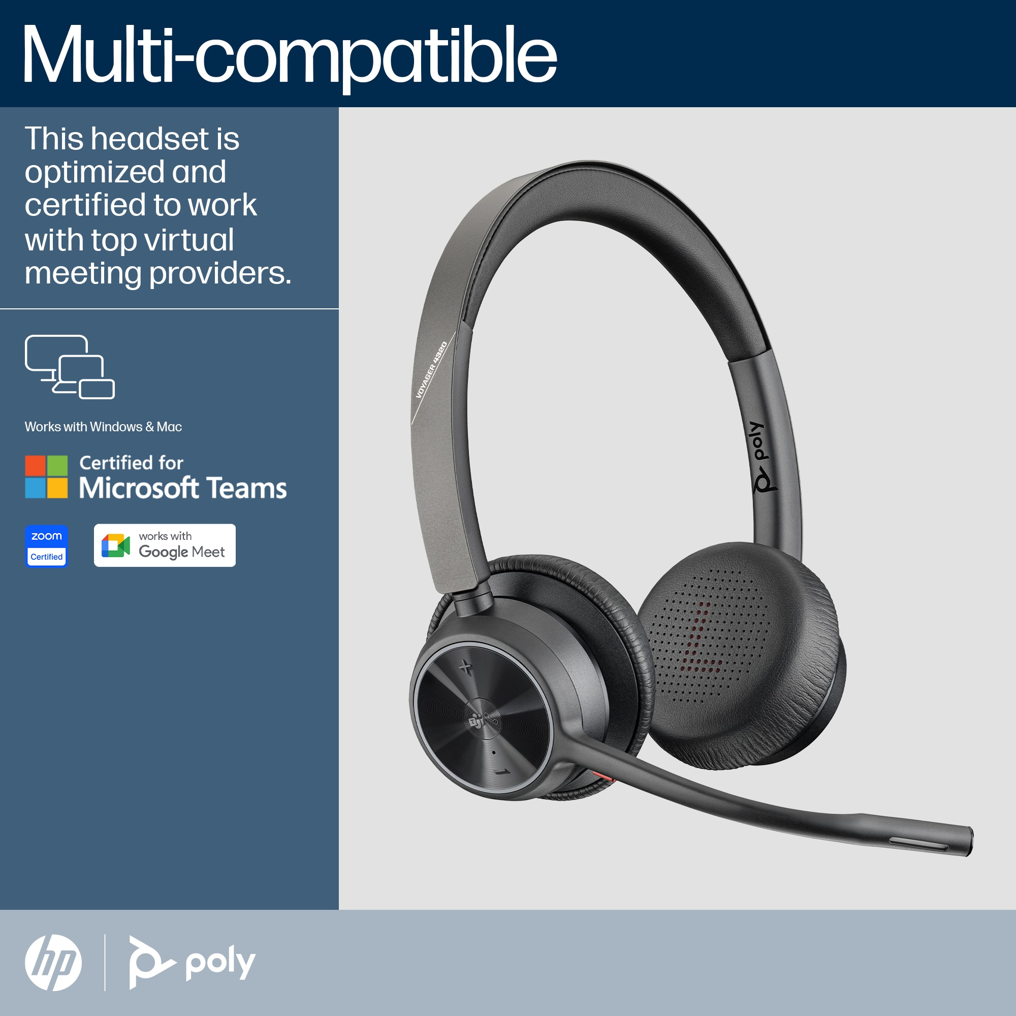 a84e4da685fc3628c288eeb0d681727bd3732b21 HP Poly Voyager 4320 Microsoft Teams Certified Headset +BT700 dongle +Charging Stand