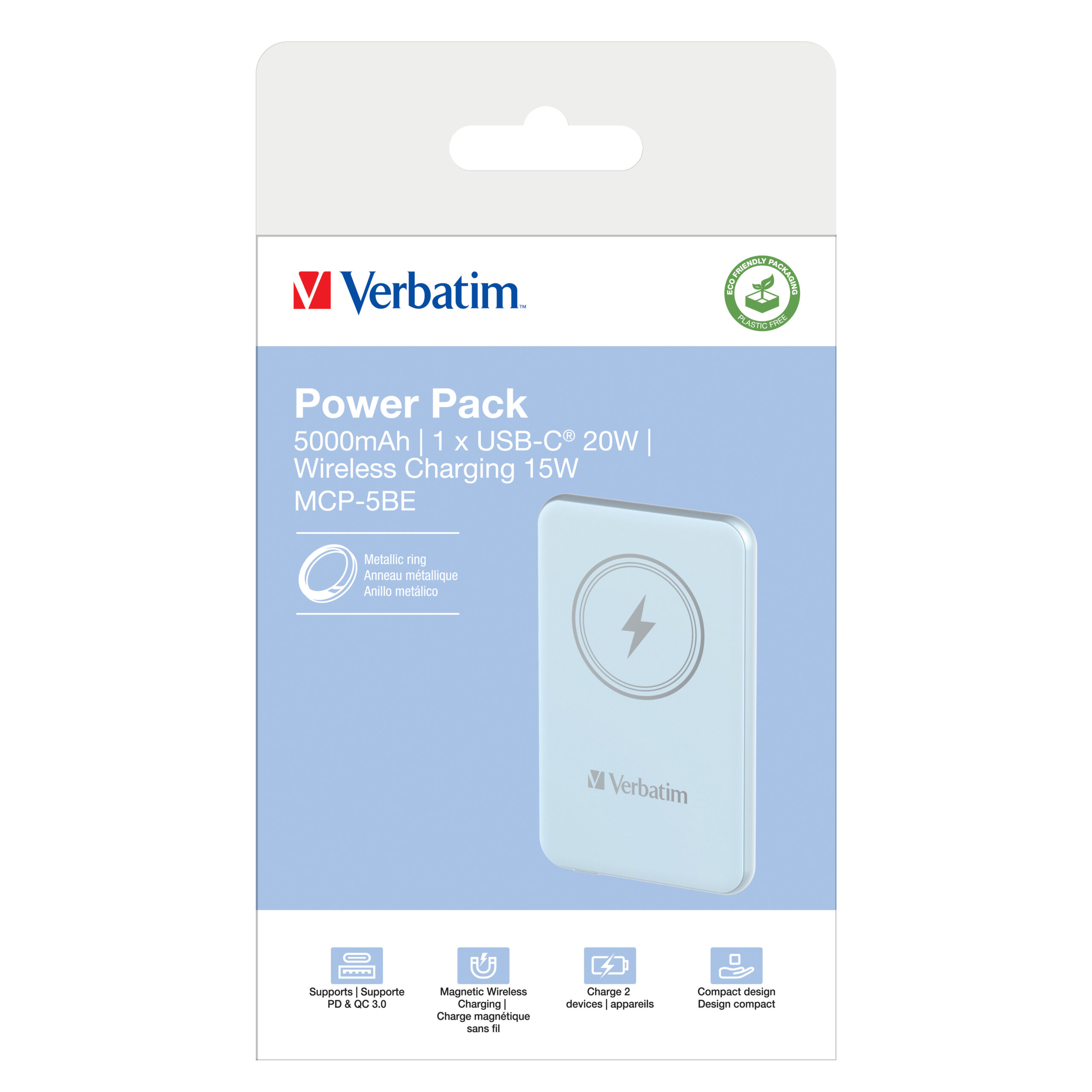 Verbatim Charge ´n´ Go Magnetic Wireless Power Bank 5000mAh Blue