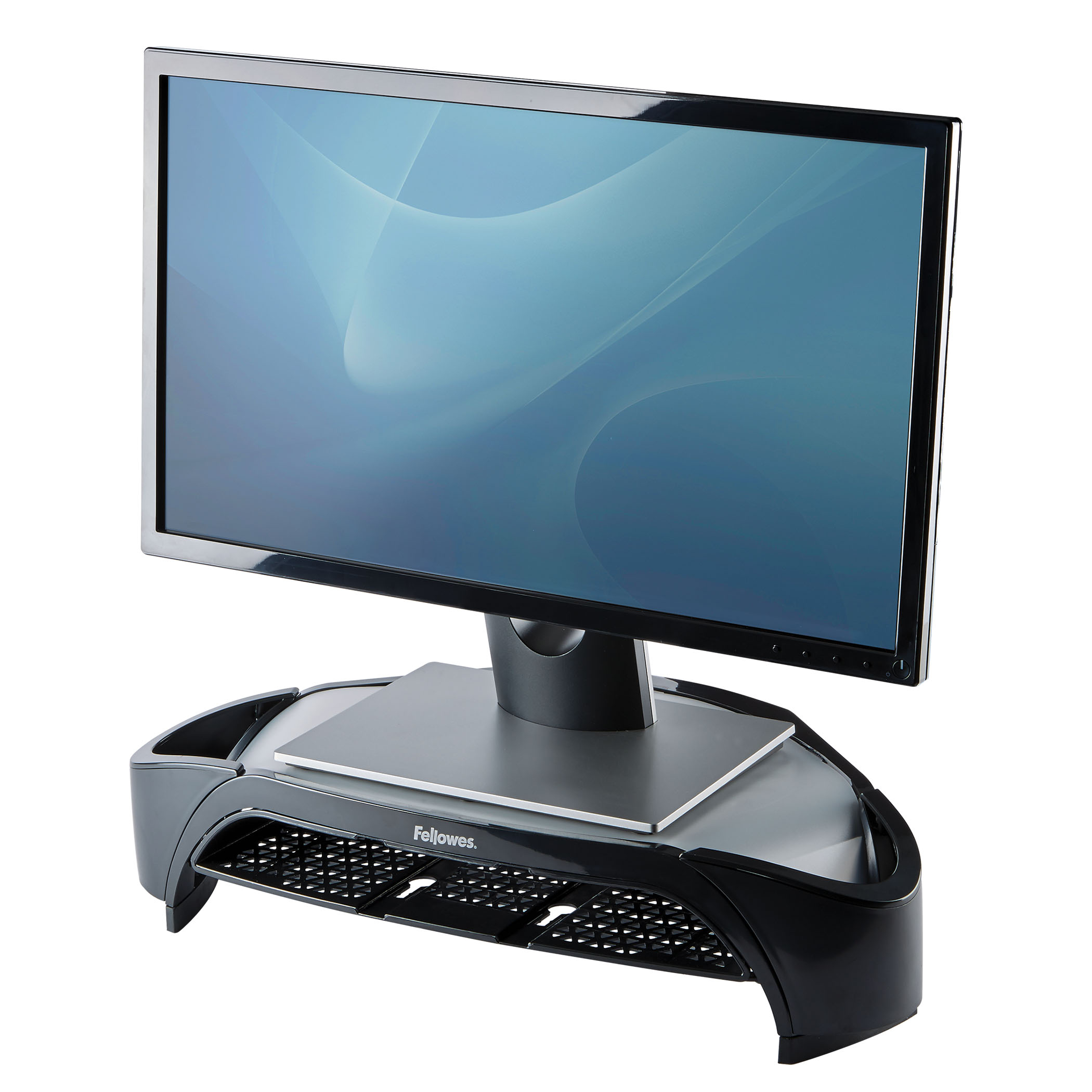 b00e252fab1ea627c2605f9f33765c9782803948 Fellowes Computer Monitor Stand with 3 Height Adjustments - Smart Suites Monitor Riser Plus with Storage Area - Ergonomic Adjustable Monitor Stand for Computers - Max Weight 10KG/Max Size 21" - Black