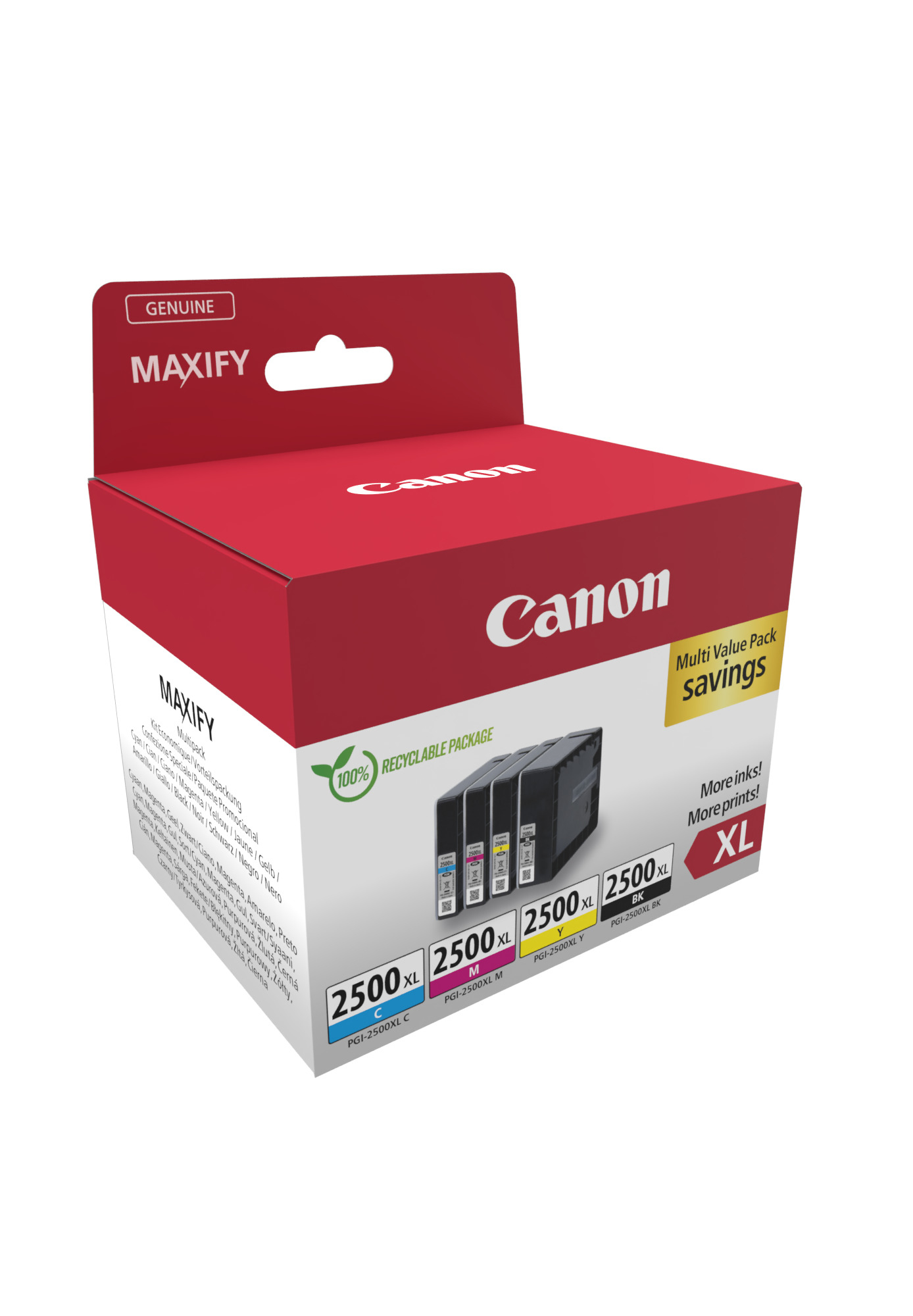 b262a40d888953cbb4b373ebeda62db5 Canon 9254B010/PGI-2500XLBKCMY Ink cartridge multi pack Bk,C,M,Y Cardboard 70,9ml + 3x19,3ml Pack=4 for Canon IB 4050