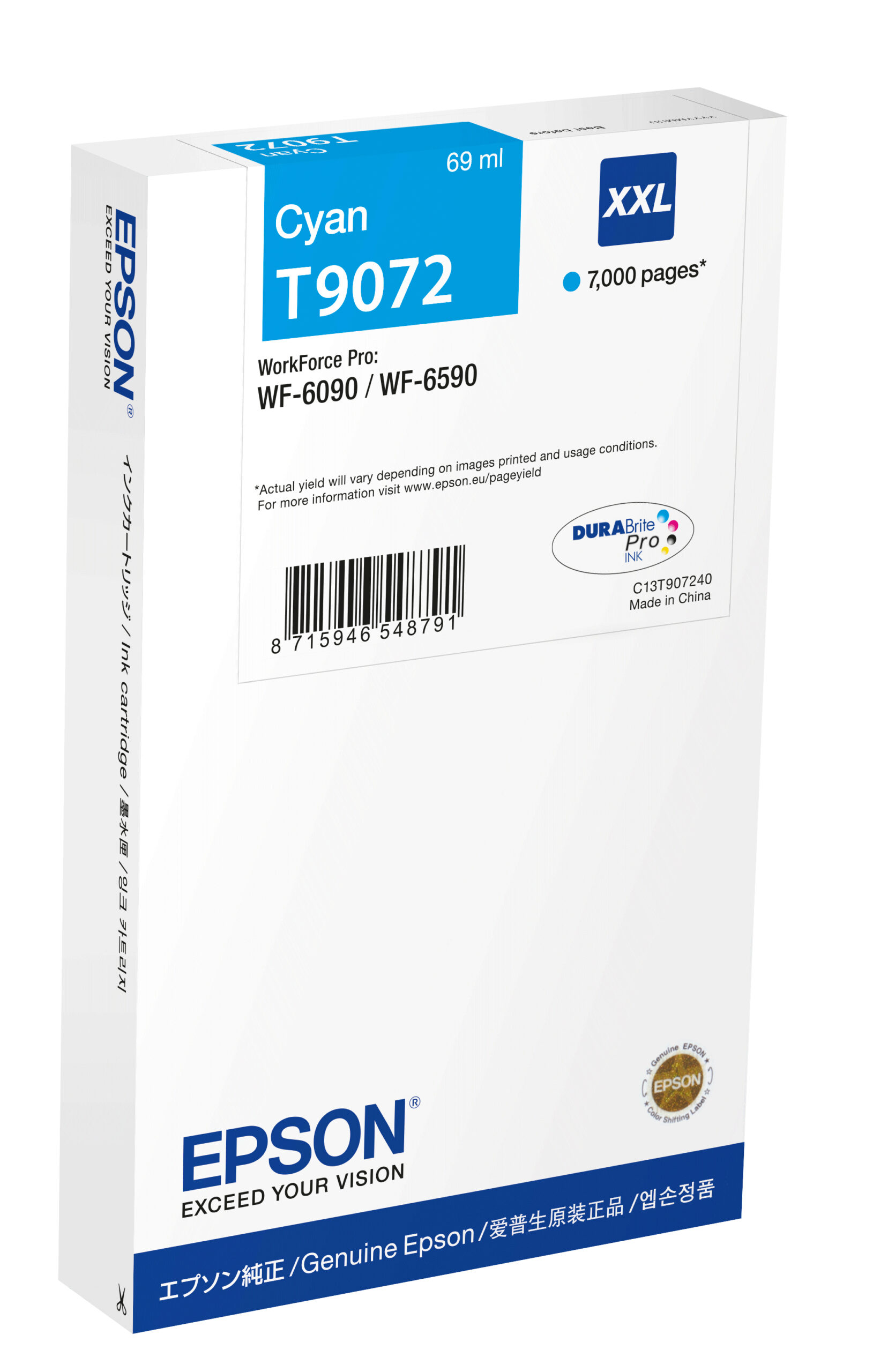 b29ca4f37df69f124a11b463e0d1ed95 Epson C13T90724N/T9072 Ink cartridge cyan XXL, 7.000 pages ISO/IEC 19752 69ml for Epson WF 6090