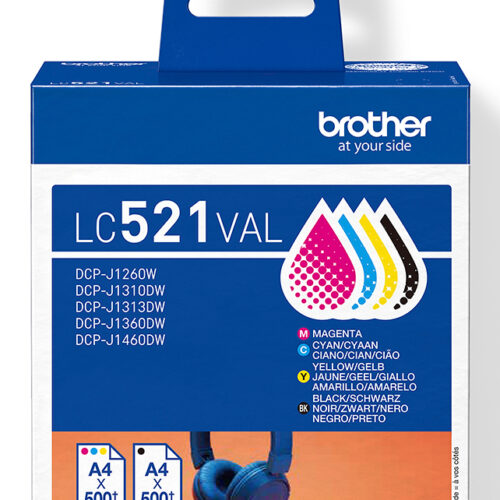 b3defa220bb8d013b4d7dbe54f8206e5da9c9789 Brother LC-521VAL Ink cartridge multi pack Bk,C,M,Y, 4x500 pages ISO/IEC 19752 Pack=4 for Brother DCP-J 1260