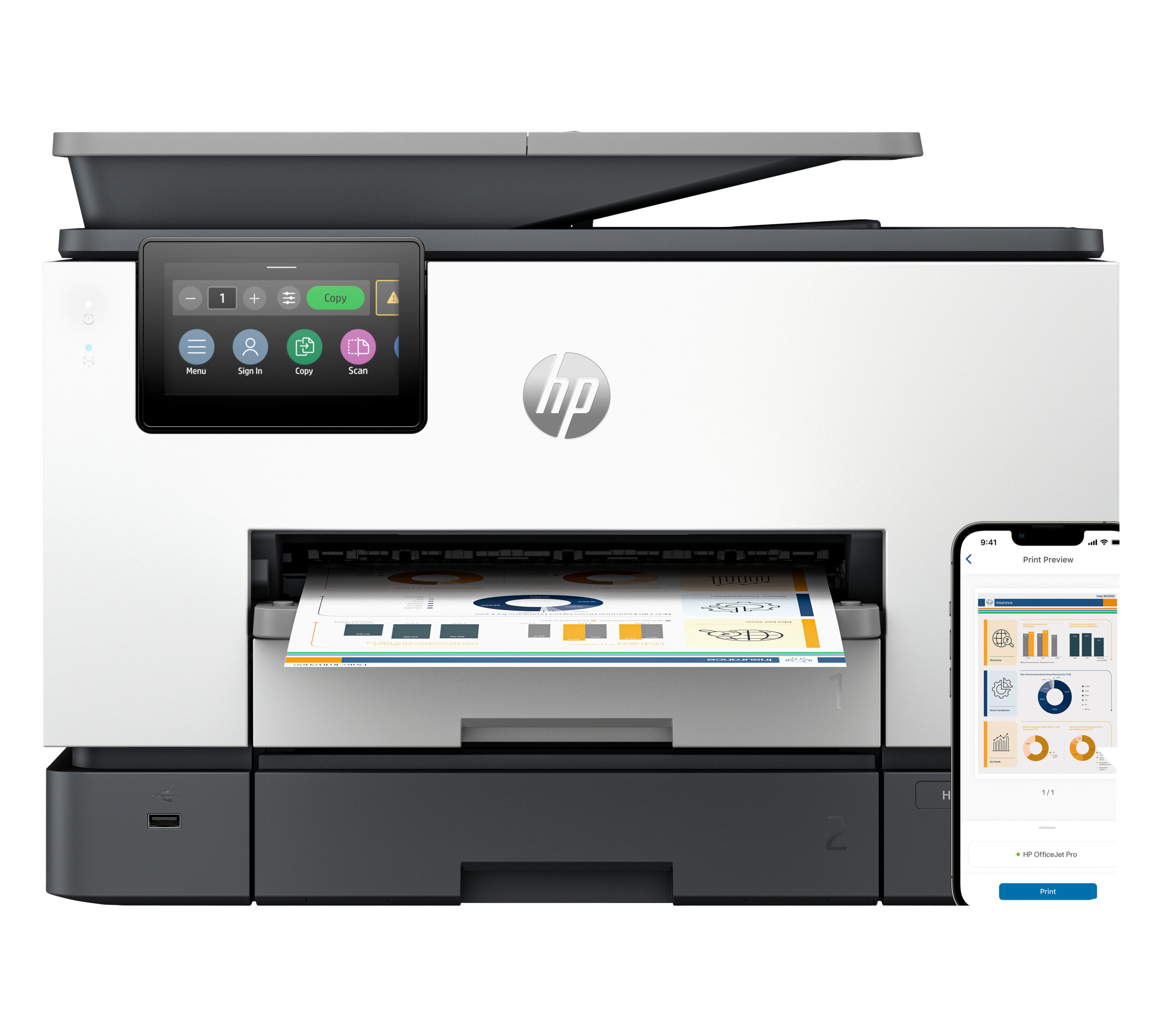 b98f5df42fb49ad54c9590d633579ce285bd0751 HP OfficeJet Pro 9130b Wireless All-in-One Color Printer, Two-sided printing; Copier, Scanner