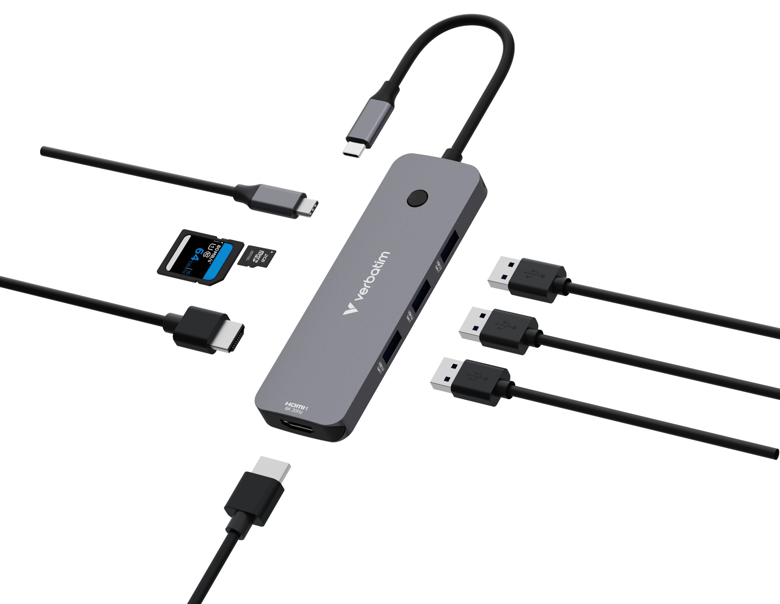 bc857fb86678aae596f1909f6ae7a7e963c1865f Verbatim CMH-08 USB Type-C 5000 Mbit/s Silver