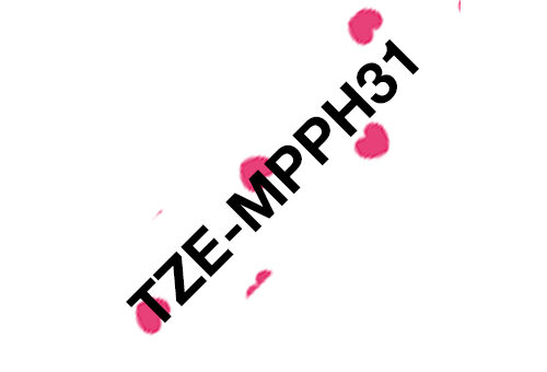 Brother TZ-EMPPH31 DirectLabel black on pink hearts Laminat 12mm x 4m for Brother P-Touch TZ 3.5-18mm/6-12mm/6-18mm/6-24mm/6-36mm