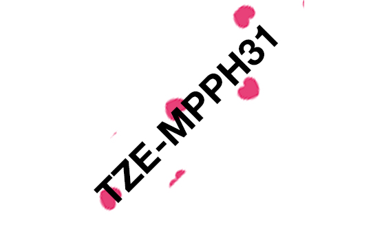 Brother TZ-EMPPH31 DirectLabel black on pink hearts Laminat 12mm x 4m for Brother P-Touch TZ 3.5-18mm/6-12mm/6-18mm/6-24mm/6-36mm
