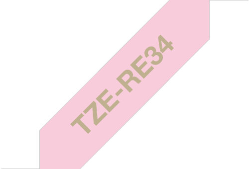 Brother TZE-RE34 DirectLabel gold on pink non adhesive textil 12mm x 4m for Brother P-Touch TZ 3.5-18mm/6-12mm/6-18mm/6-24mm/6-36mm