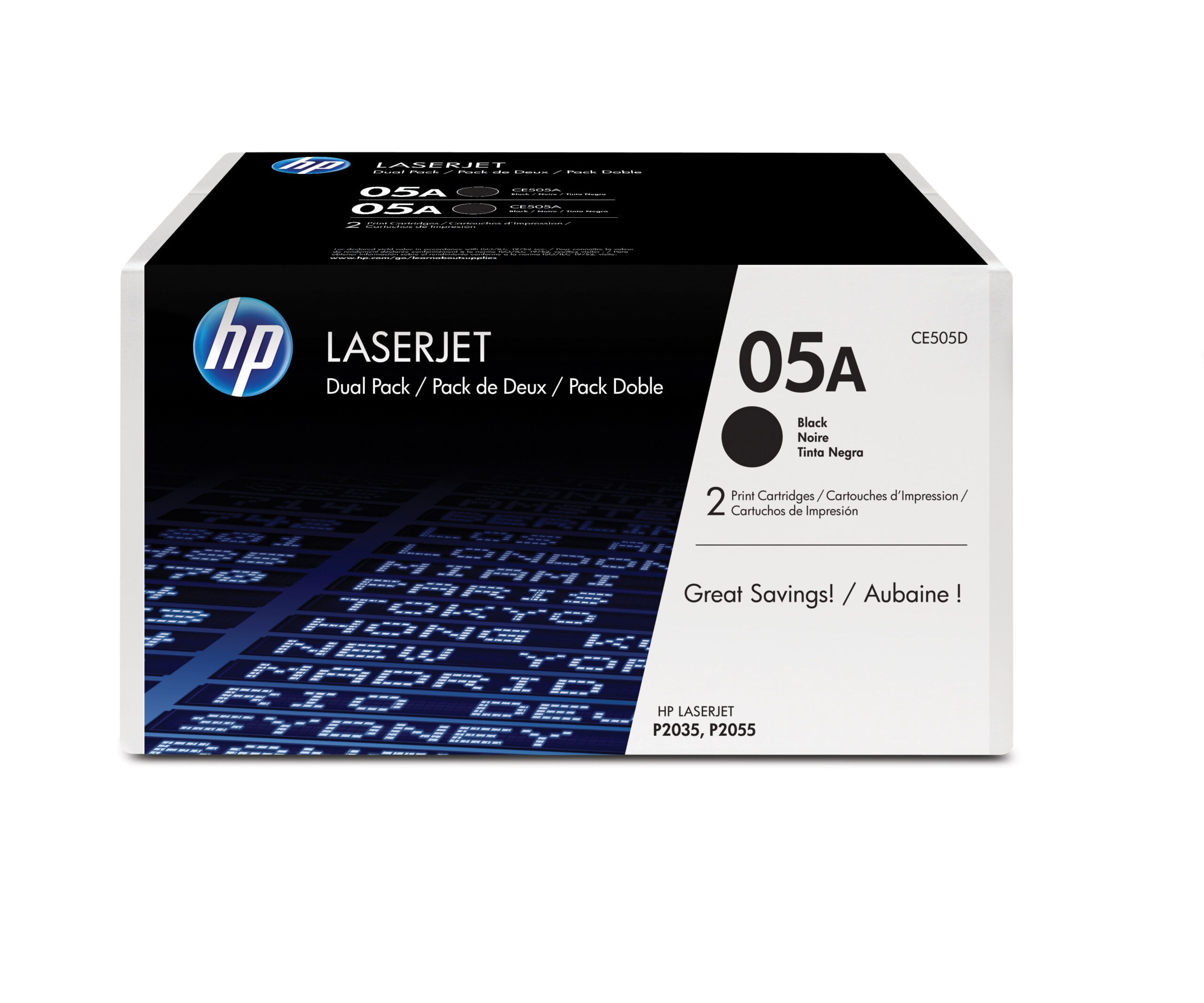 c91f965bc518fbebcd9452ad07221e00d87825d7 HP CE505D/05A Toner cartridge black twin pack, 2x2.300 pages ISO/IEC 19752 Pack=2 for HP LaserJet P 2035/2055