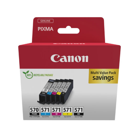 Canon 0372C006/PGI-570CLI-571 Ink cartridge multi pack 1xPGI BK + 1xCLI Bk,C,M,Y 15ml + 4x7ml Pack=5 for Canon Pixma MG 5750/7750