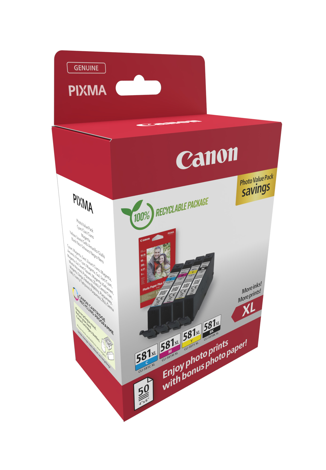 cae9d74b25bc9db06bc2f62a3f252f8e Canon 2052C006/CLI-581XL Ink cartridge multi pack Bk,C,M,Y high-capacity + Photopaper 50 sheet Pack=4 for Canon Pixma TS 6150/8150