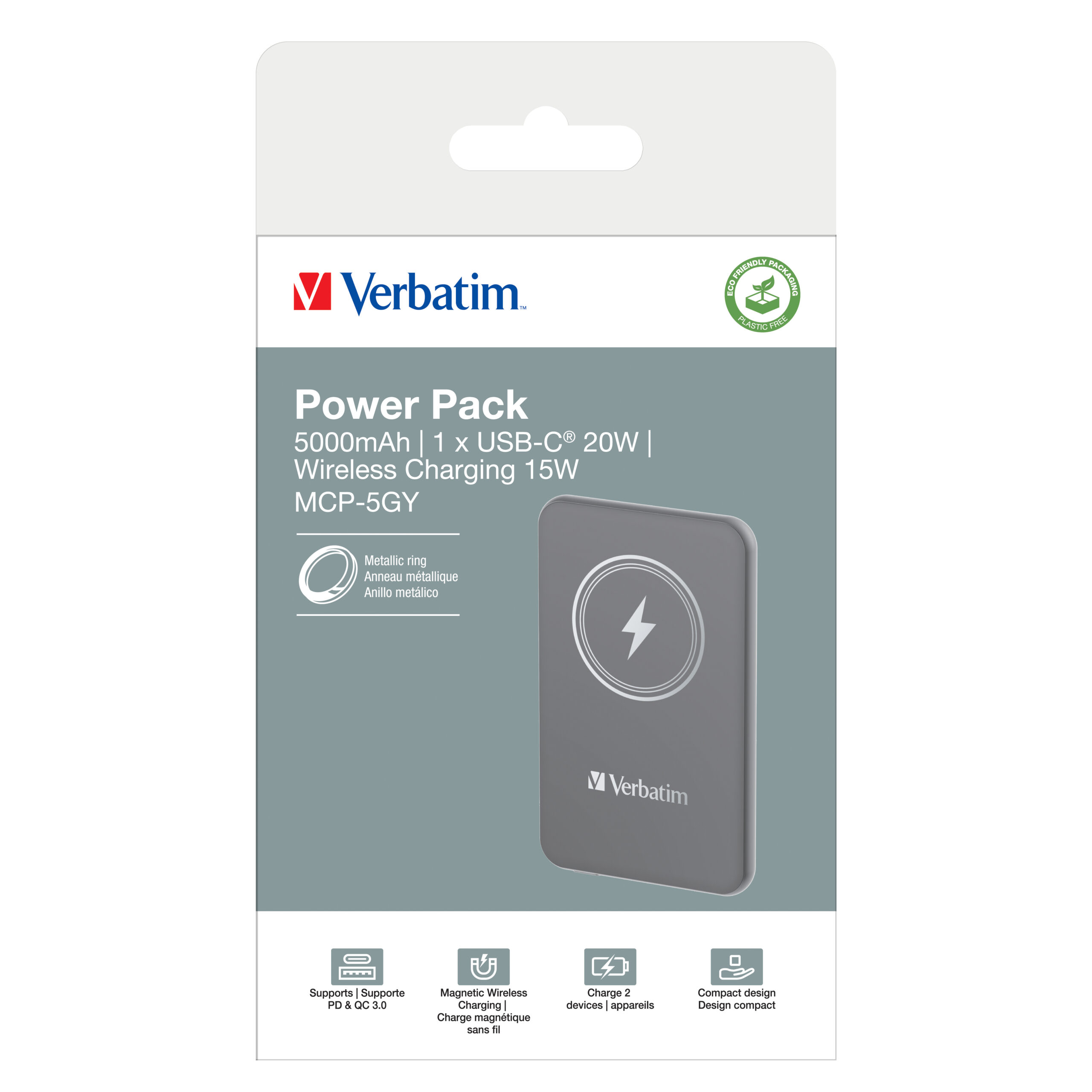 Verbatim Charge ´n´ Go Magnetic Wireless Power Bank 5000mAh Grey