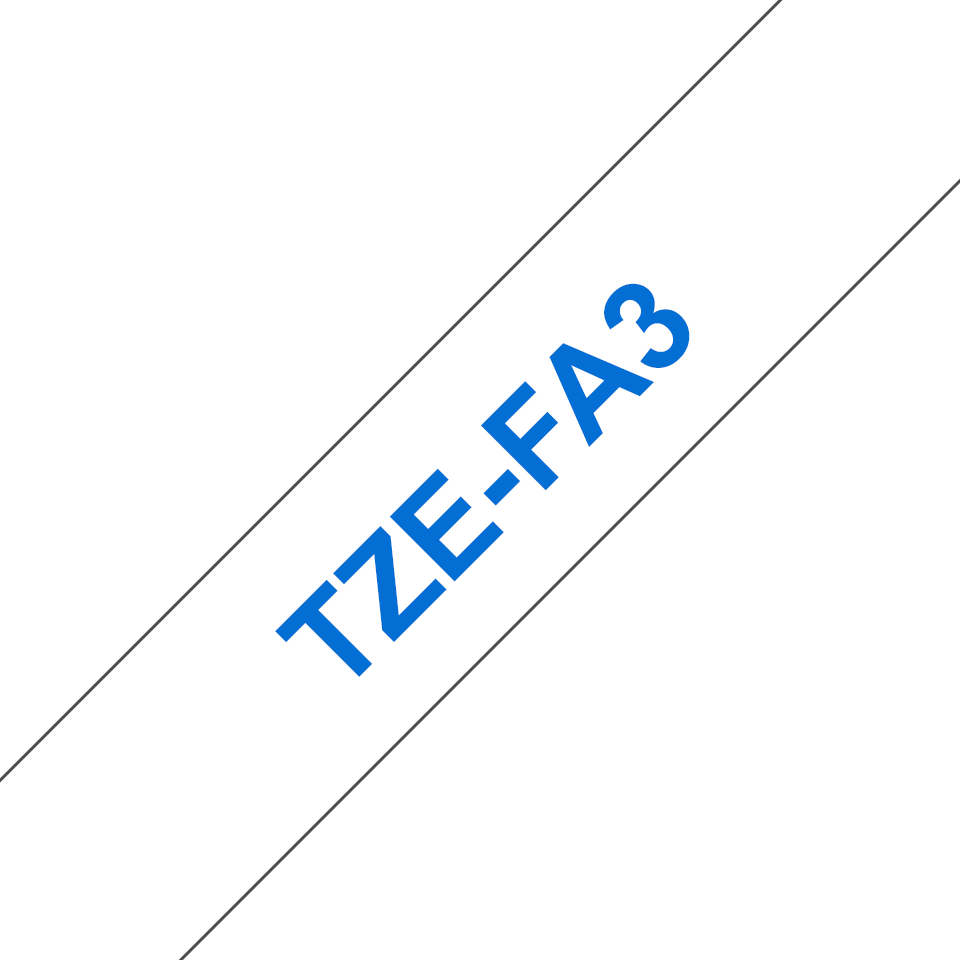cc0c3583e4a2ec708ac11fe82a491a7feb64764c Brother TZE-FA3 DirectLabel Textile ribbon blue on white 12mm x 3m for Brother P-Touch TZ 3.5-18mm/6-12mm/6-18mm/6-24mm/6-36mm
