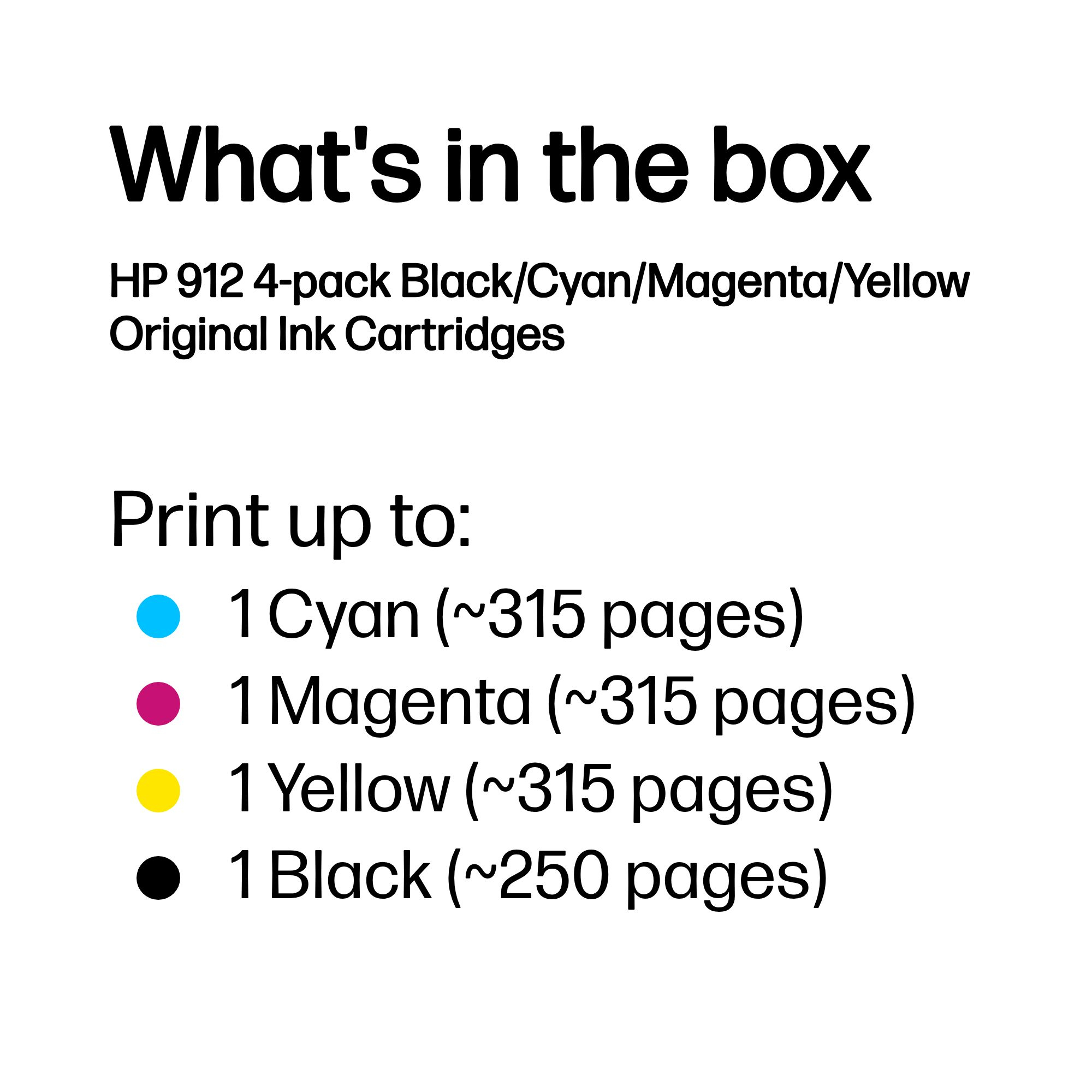 cf4fe8502a6c70df4d72e929fd494290216ddcd4 HP 6ZC74AE/912 Ink cartridge multi pack Bk,C,M,Y, 4x300 pages 17.08ml 8,3ml + 3x2,9ml Pack=4 for HP OJ Pro 8010/e/8020