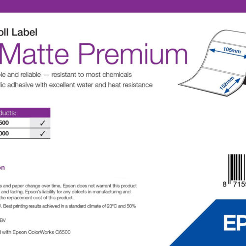 Epson PP Matte Label Premium, Die-cut Roll, 105mm x 152mm, 185 Labels