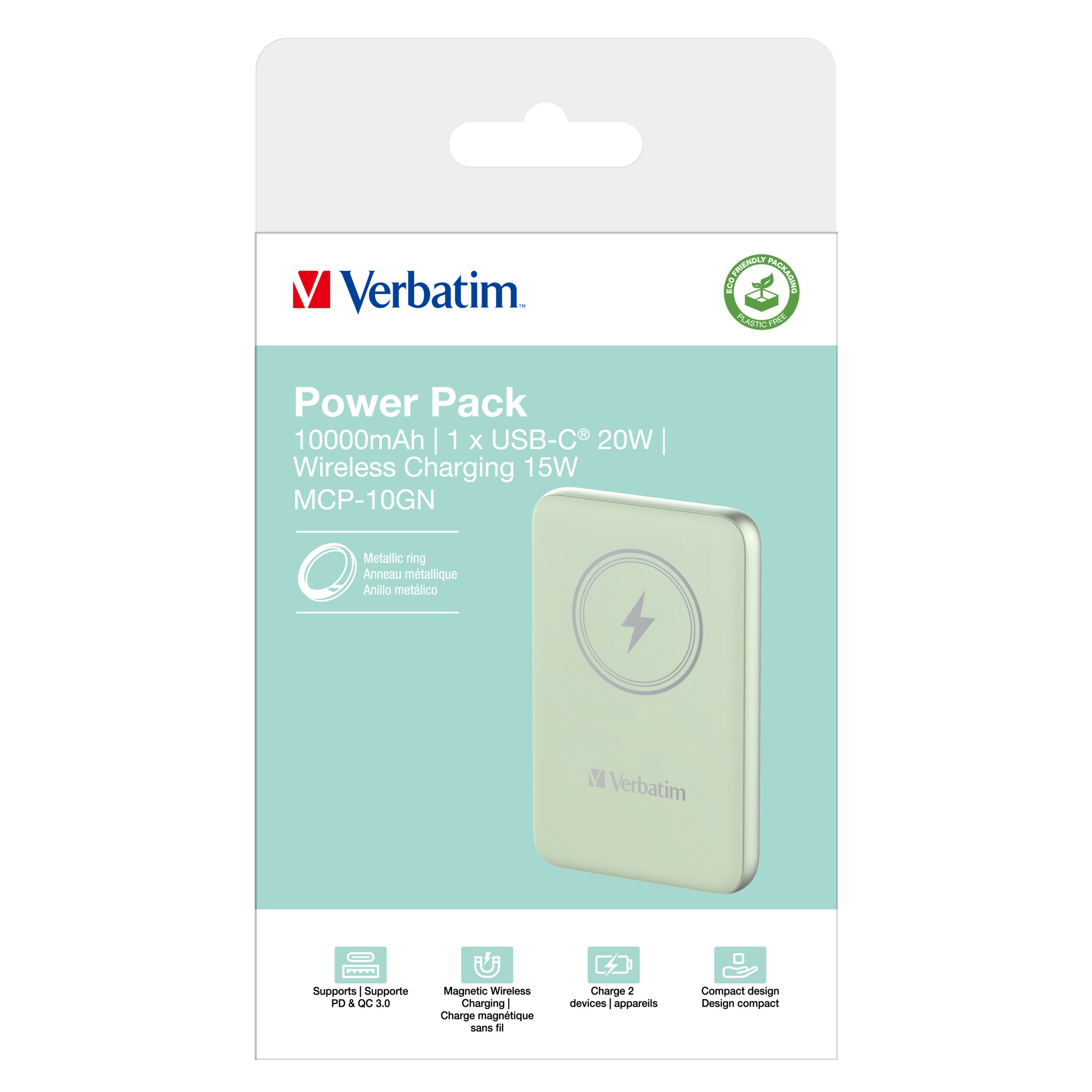 d0e495c77319ae1ae747014828c8896601af85cd Verbatim Charge ´n´ Go Magnetic Wireless Power Bank 10000mAh Green