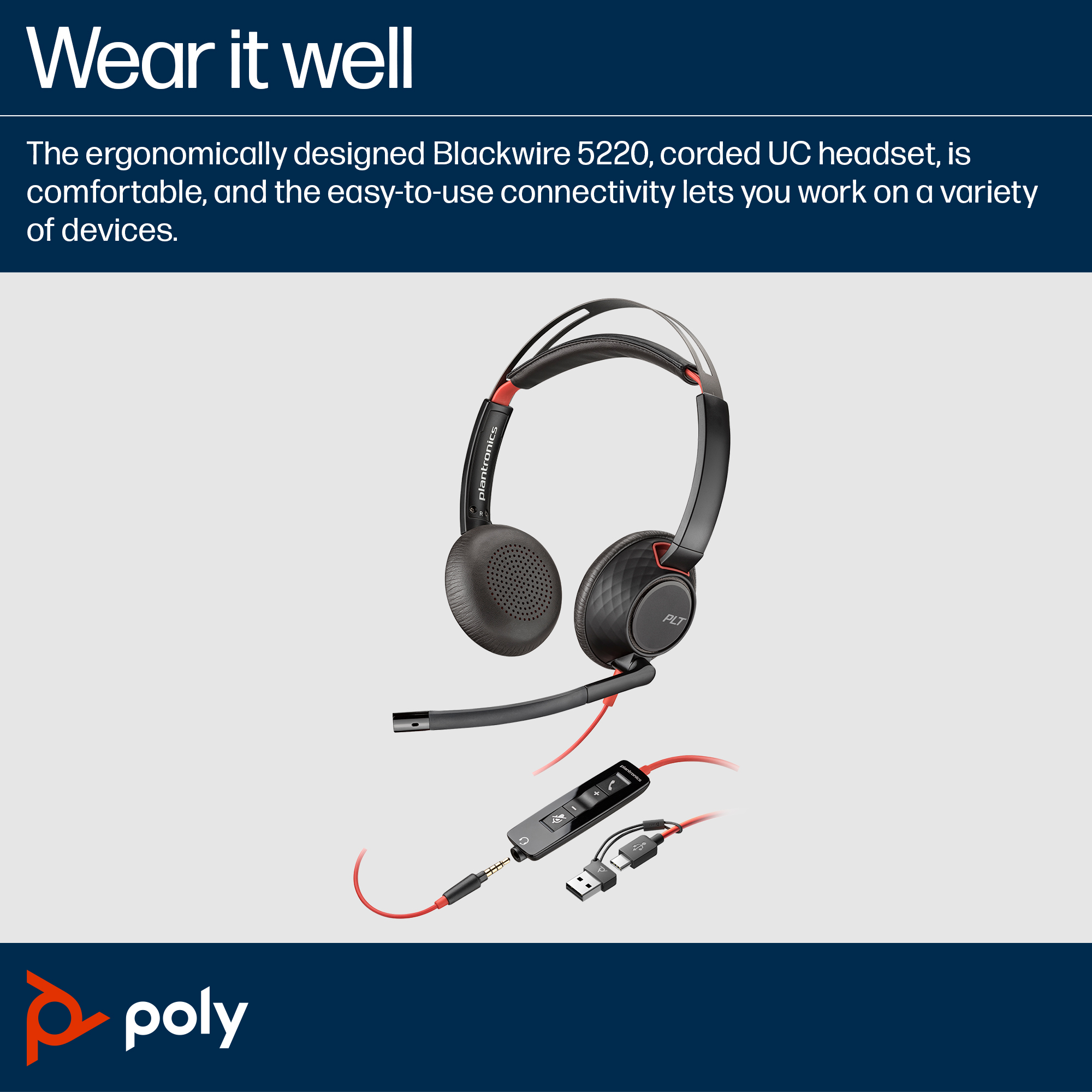 d16a8c8ecc514fa8de5f48de4af279f07dd1f683 HP Poly Blackwire 5220 Stereo USB-C Headset +3.5mm Plug +USB-C/A Adapter