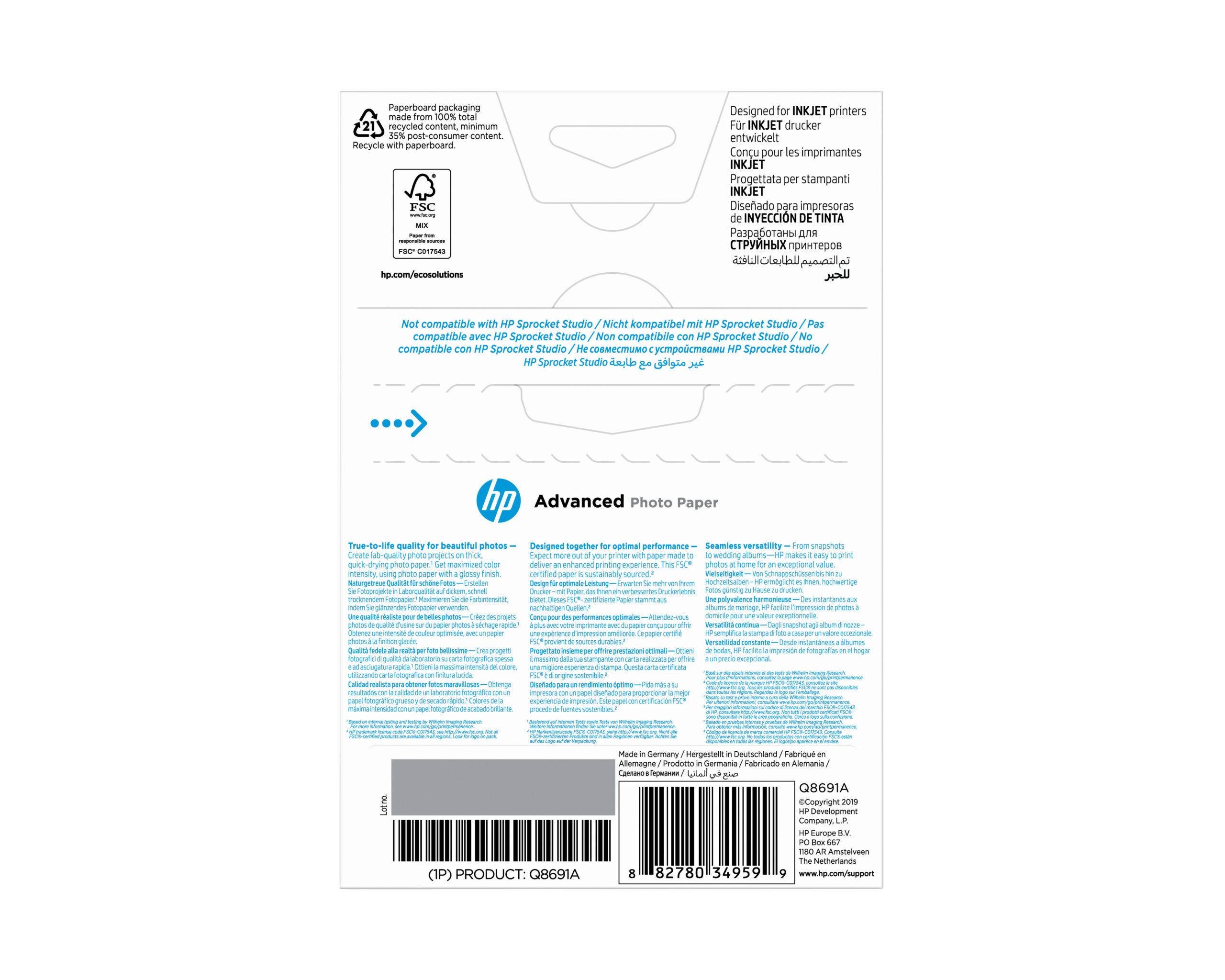d37f08c808644d33275df685c14f2093d03a3c89 HP Q8691A High-glossy-photopaper 25 sheet 10x15 cm 250g/m² for InkJet