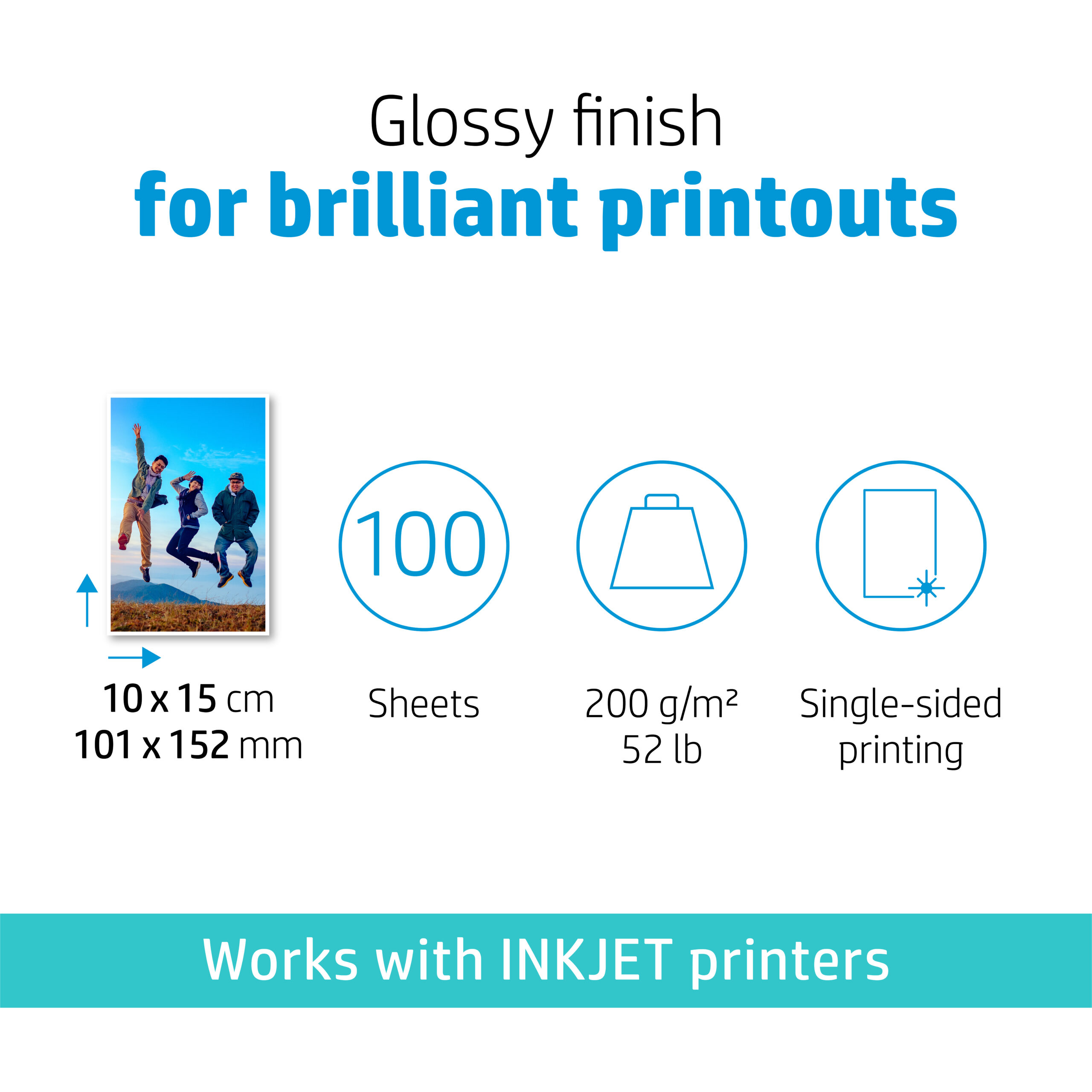 d4688fbc2b92ea47996121509f134c06b98c3a44 HP Everyday Photo Paper Glossy 200 g/m2 10 x 15 cm (101 x 152 mm) 100 sheets