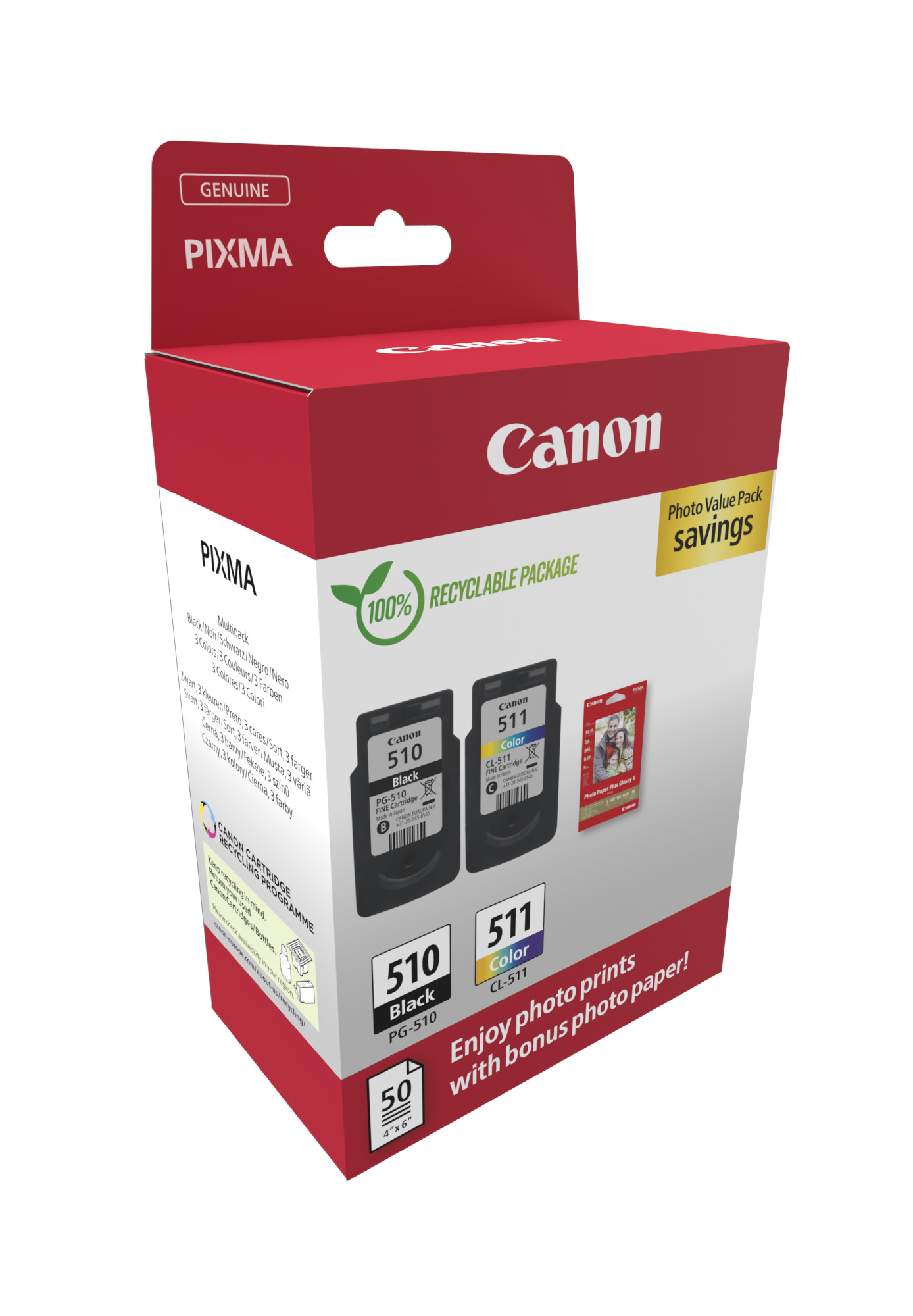 Canon 2970B017/PG-510+CL-511 Printhead cartridge multi pack black + color PVP, 2x220 pages ISO/IEC 24711 9ml Pack=2 for Canon Pixma MP 240